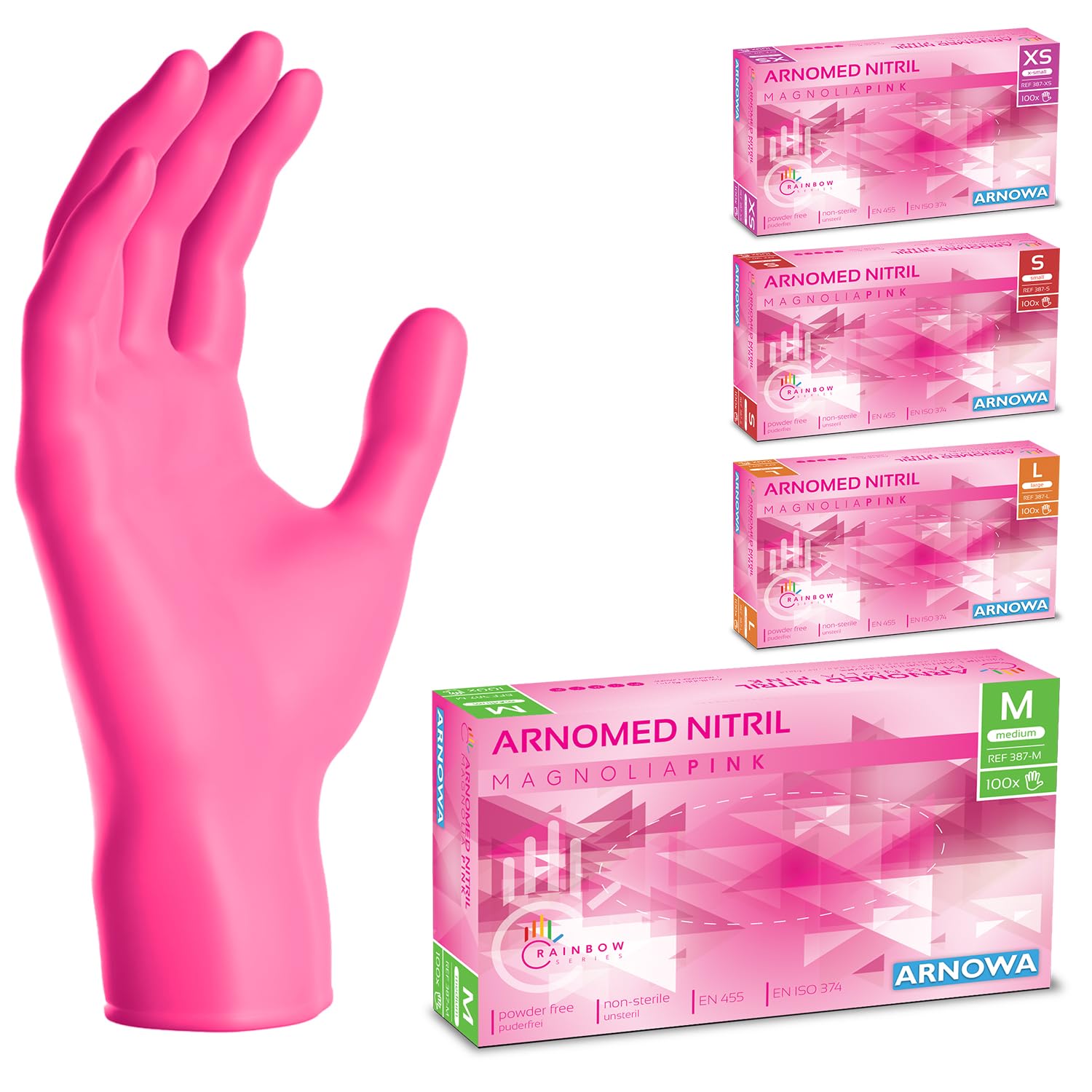 100x ARNOMED® Guantes nitrilo talla M Negro, Guantes desechables quirurgicos y laboratorio, Luvas nitrilo descartaveis sin polvo y látex, Manoplas nitrilo en XS, S, M, L, XL, XXL