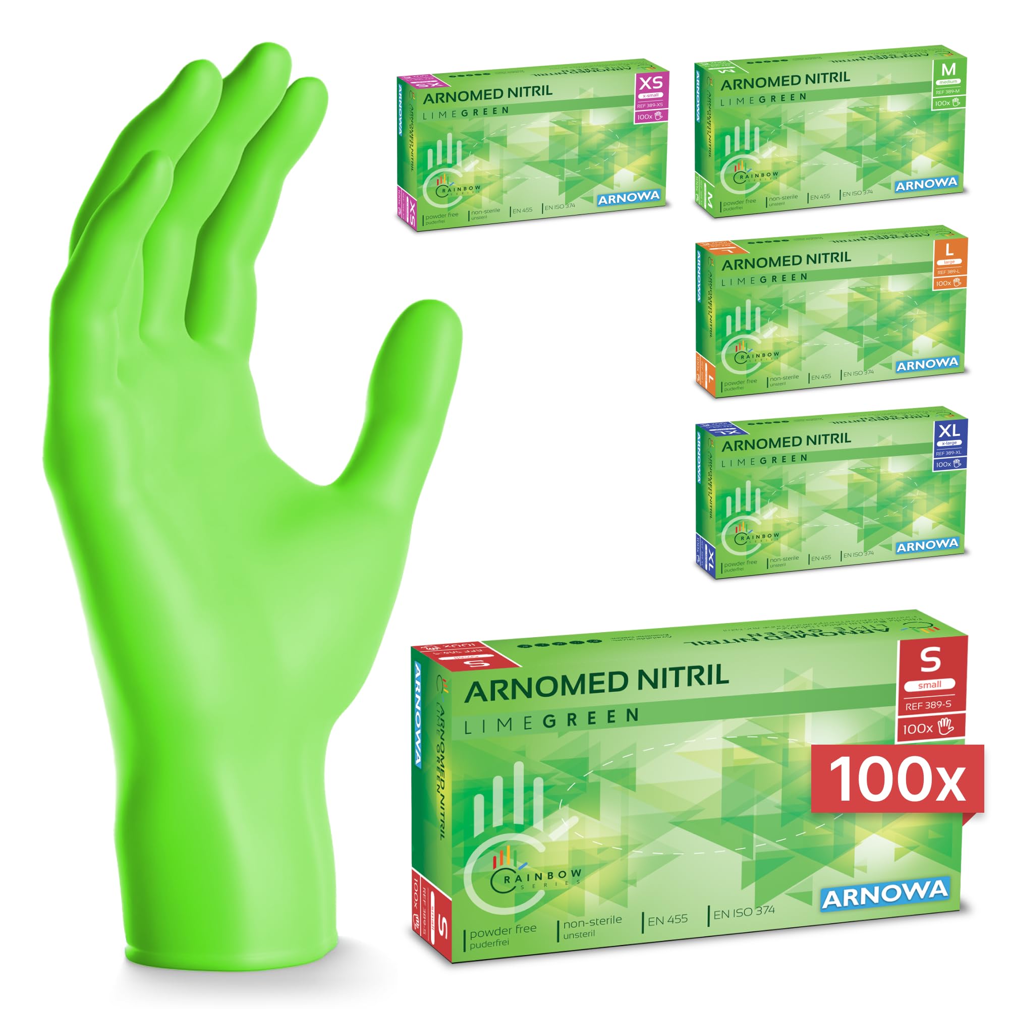 100x ARNOMED® Guantes nitrilo talla M Negro, Guantes desechables quirurgicos y laboratorio, Luvas nitrilo descartaveis sin polvo y látex, Manoplas nitrilo en XS, S, M, L, XL, XXL