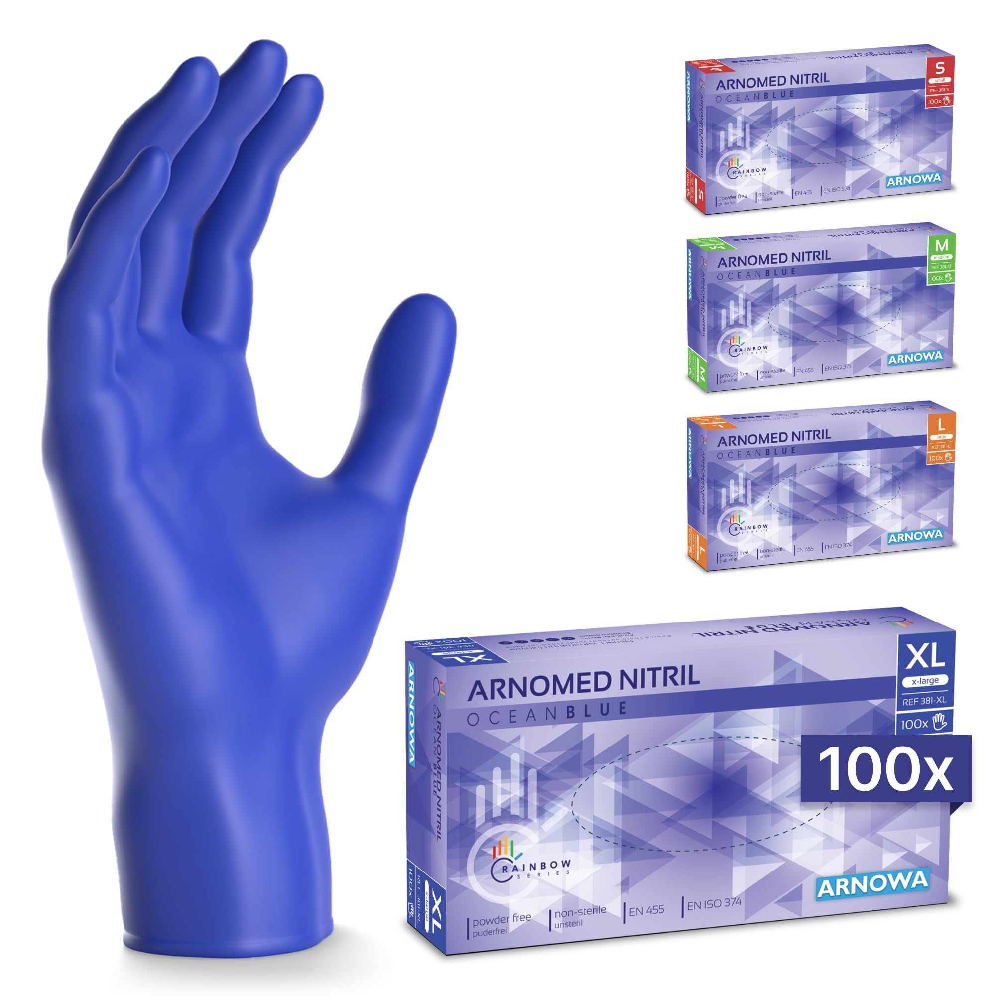 100x ARNOMED® Guantes nitrilo talla M Negro, Guantes desechables quirurgicos y laboratorio, Luvas nitrilo descartaveis sin polvo y látex, Manoplas nitrilo en XS, S, M, L, XL, XXL