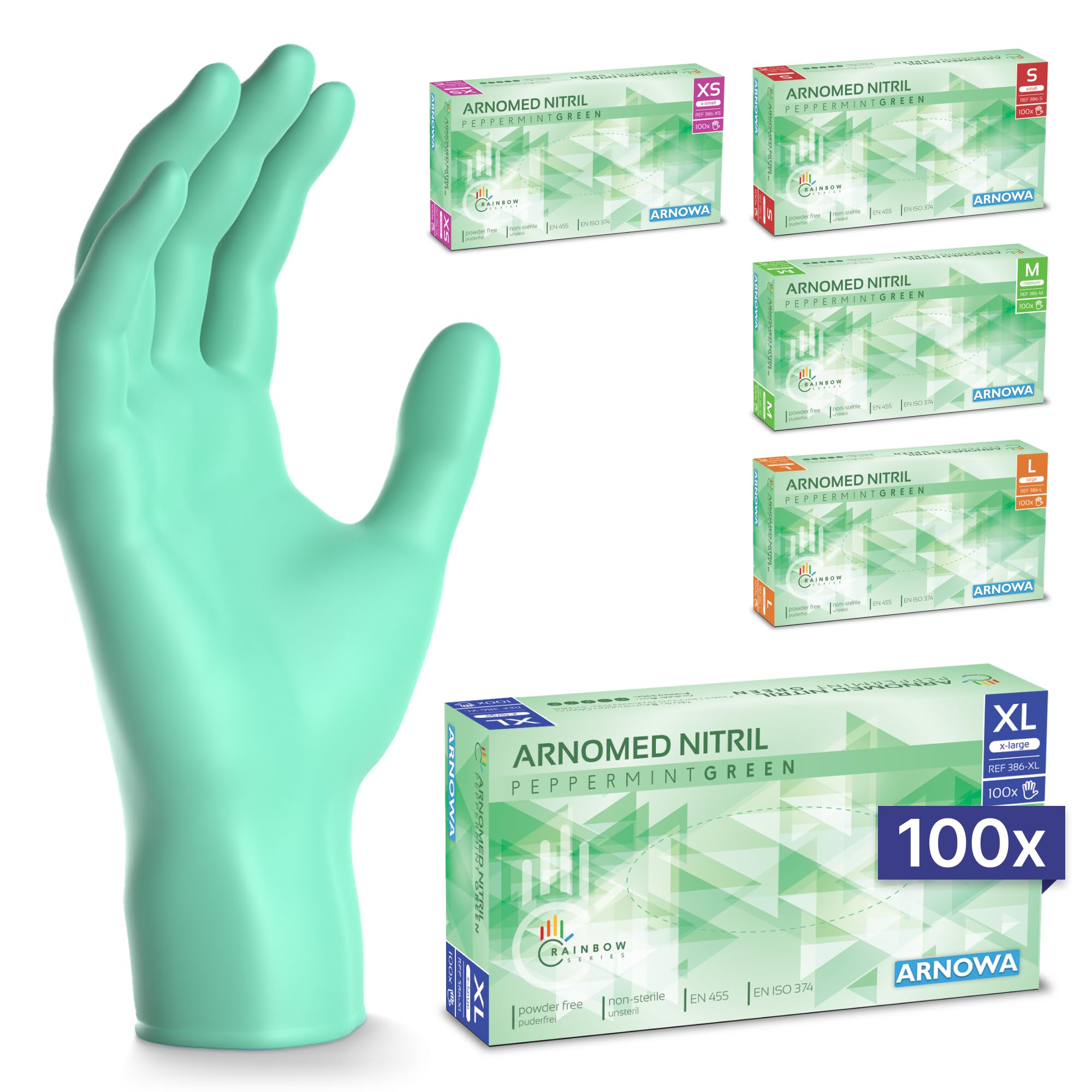100x ARNOMED® Guantes nitrilo talla M Negro, Guantes desechables quirurgicos y laboratorio, Luvas nitrilo descartaveis sin polvo y látex, Manoplas nitrilo en XS, S, M, L, XL, XXL