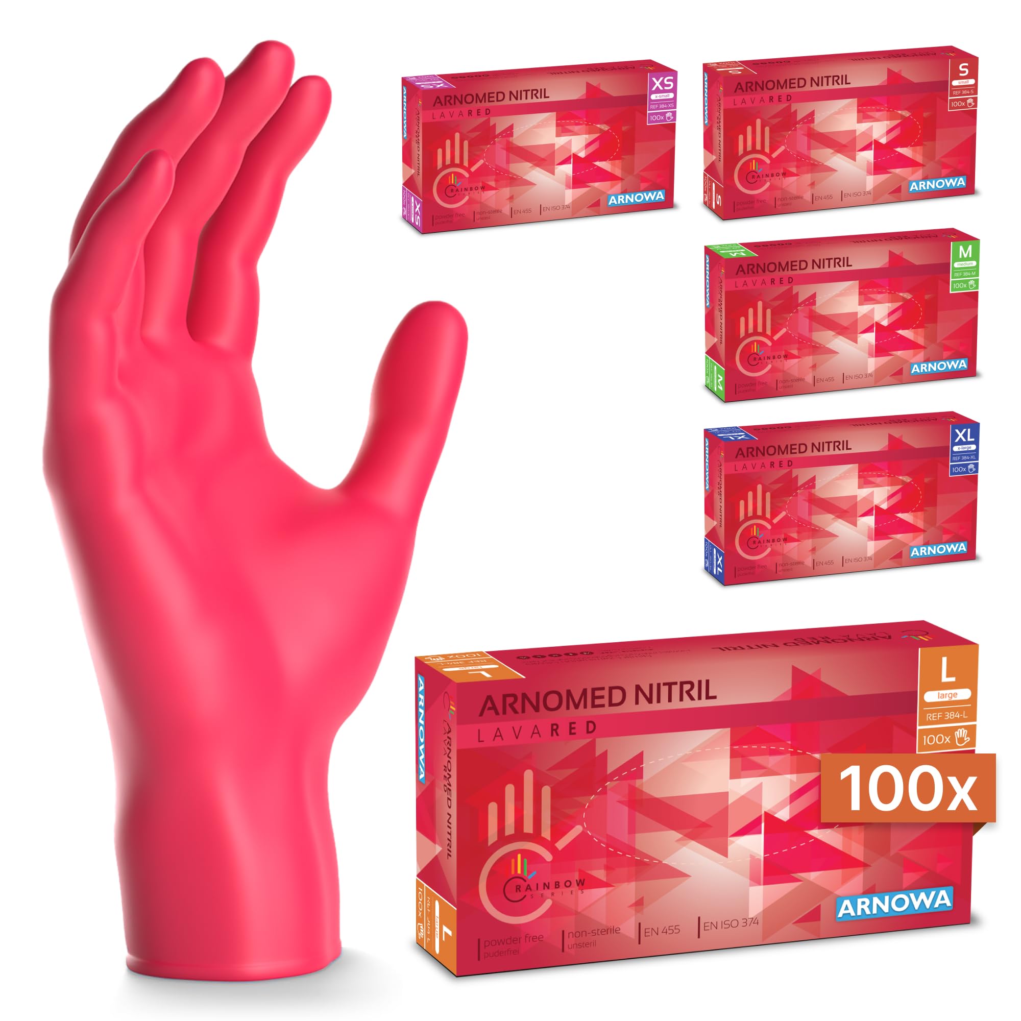 100x ARNOMED® Guantes nitrilo talla M Negro, Guantes desechables quirurgicos y laboratorio, Luvas nitrilo descartaveis sin polvo y látex, Manoplas nitrilo en XS, S, M, L, XL, XXL
