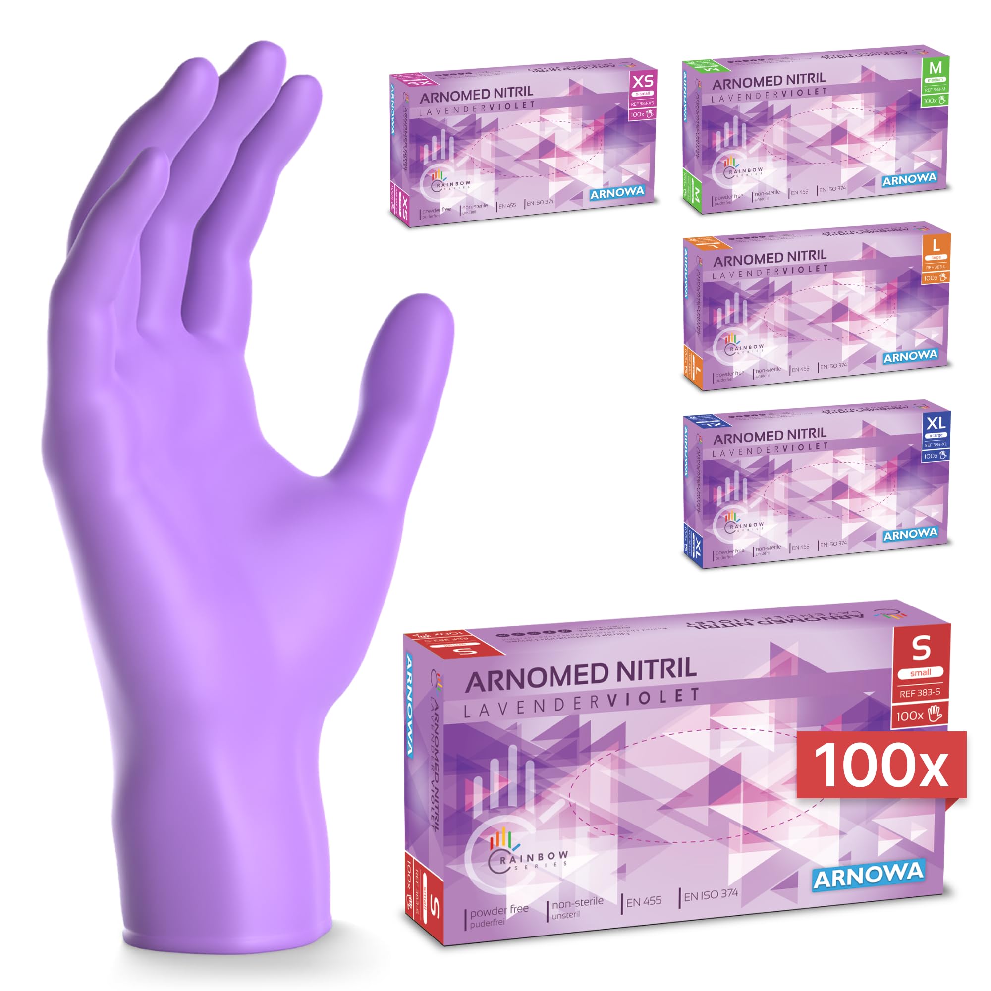 100x ARNOMED® Guantes nitrilo talla M Negro, Guantes desechables quirurgicos y laboratorio, Luvas nitrilo descartaveis sin polvo y látex, Manoplas nitrilo en XS, S, M, L, XL, XXL
