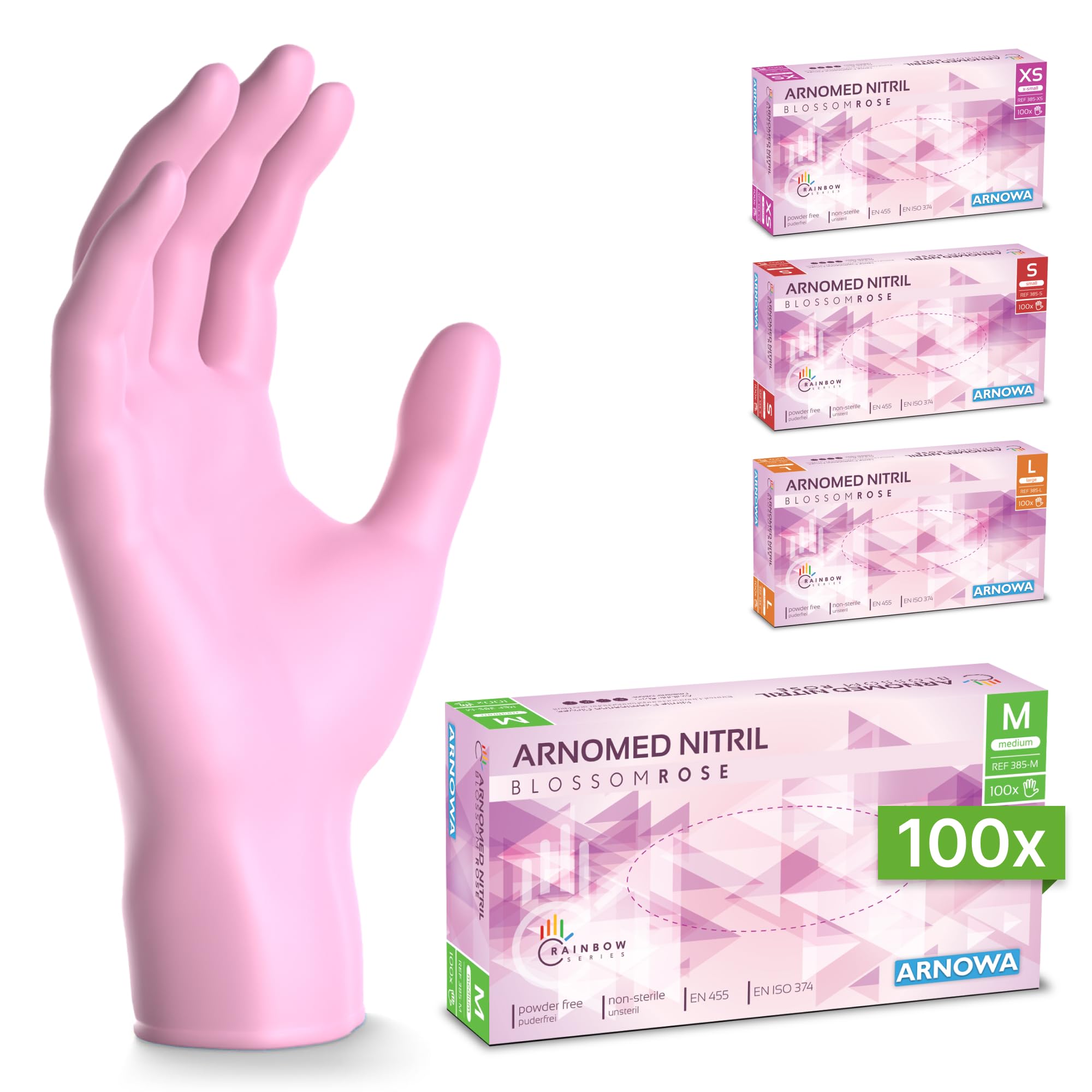 100x ARNOMED® Guantes nitrilo talla M Negro, Guantes desechables quirurgicos y laboratorio, Luvas nitrilo descartaveis sin polvo y látex, Manoplas nitrilo en XS, S, M, L, XL, XXL