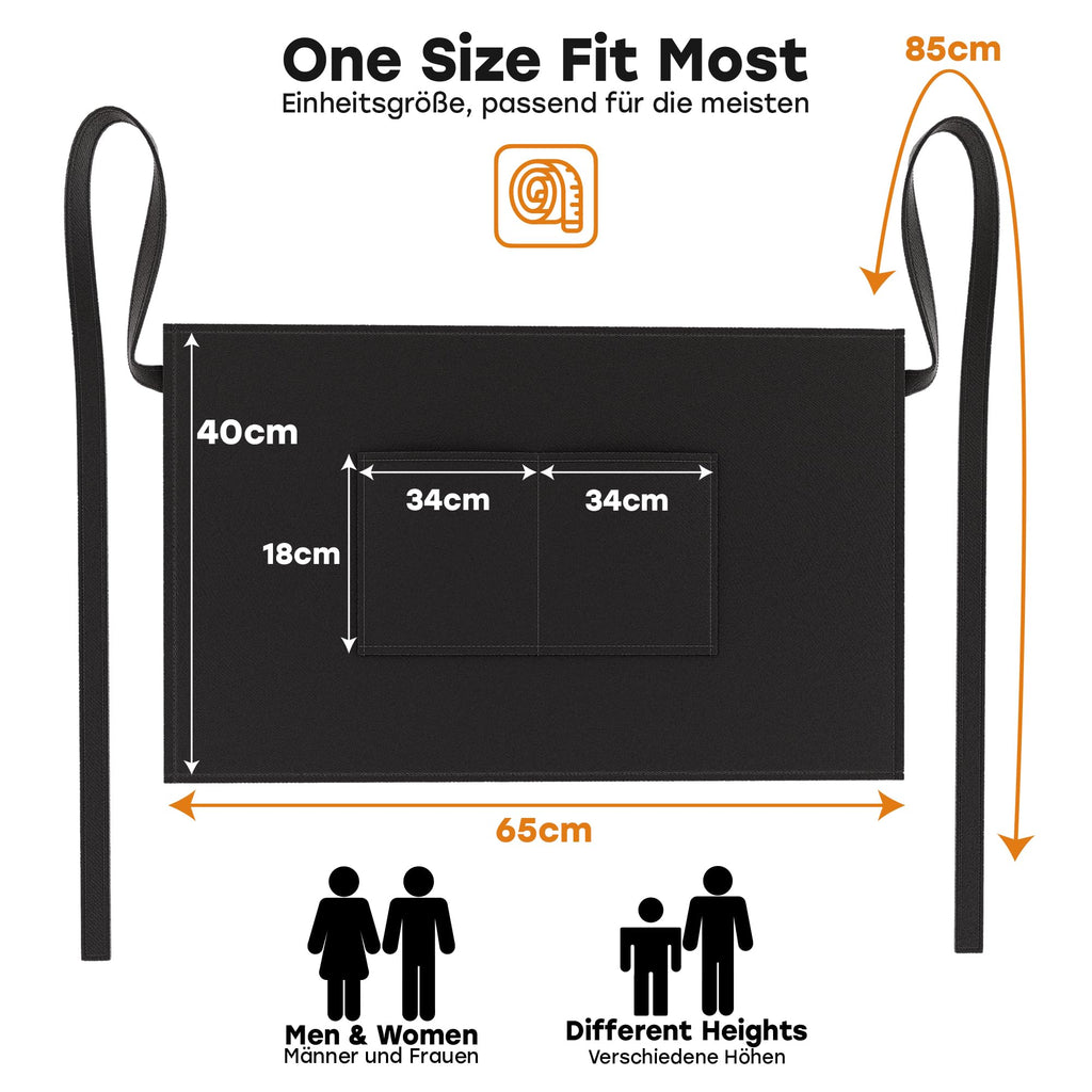 LEFUNDA® Delantal de Cocina Impermeable con 3 Bolsillos Ajustable, Delantal de Barbacoa con Correas Largas, Delantal de Cocina para Hombres y Mujeres, Cocinar, Restaurante, Café, Hornear (Negro)