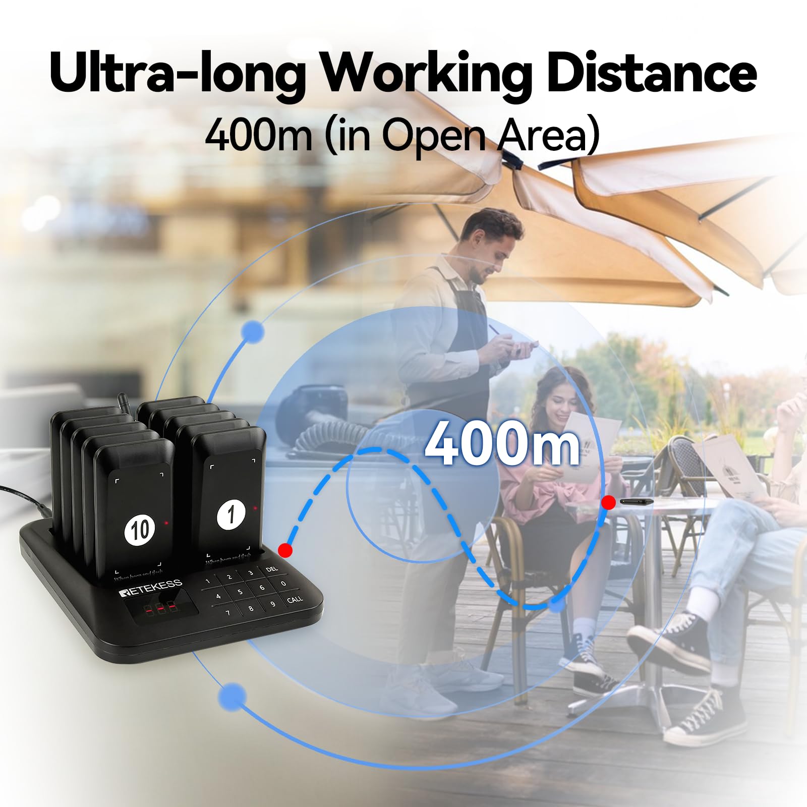 Retekess TD157 Sistema de Llamadas Restaurante, Avisadores Hosteleria, 500M, Fácil De Usar, Estabilidad de La Señal, Batería 300 mAh 20H, para Hotele, Pub, Hospitale (16 Buscapersonas)