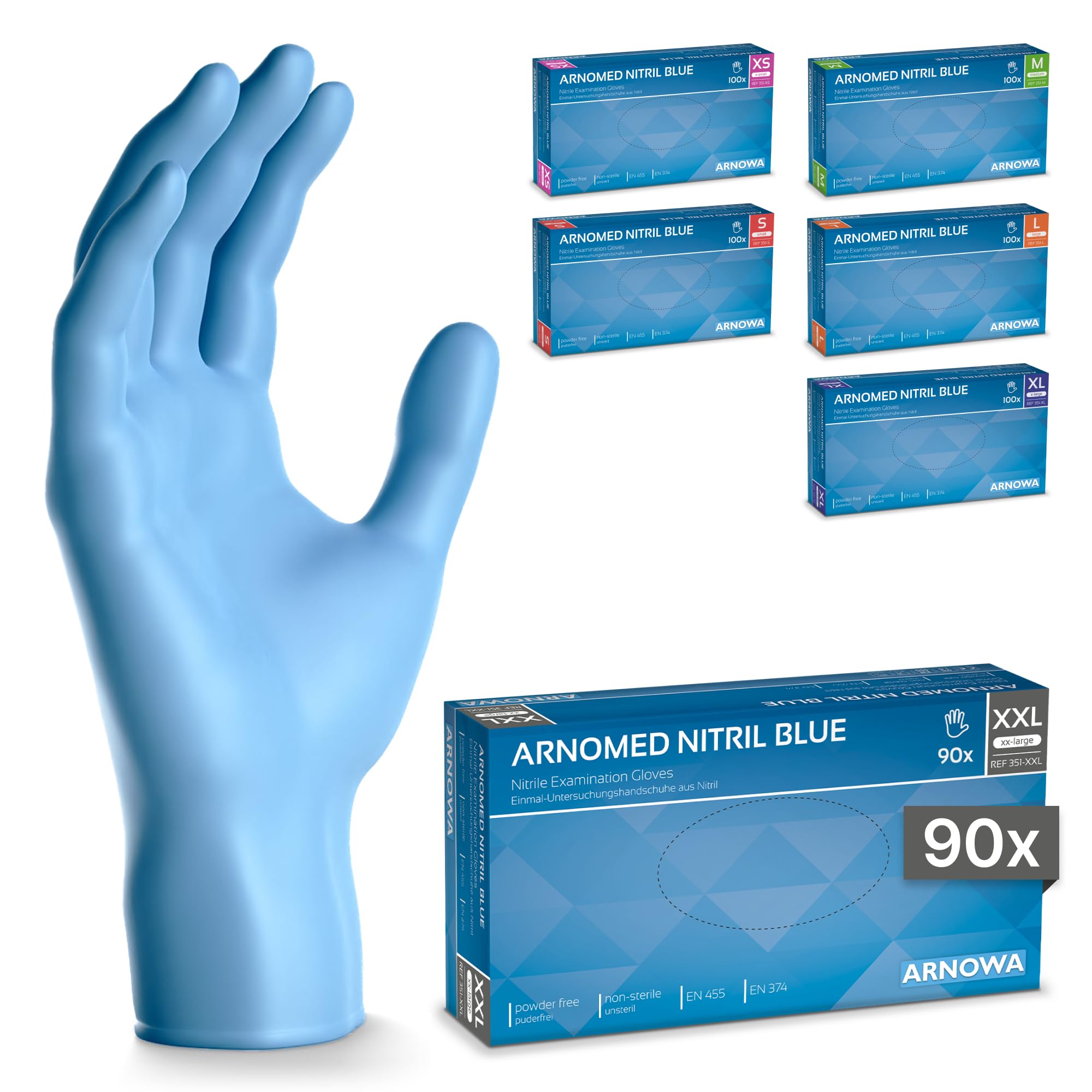 100x ARNOMED® Guantes nitrilo talla M Negro, Guantes desechables quirurgicos y laboratorio, Luvas nitrilo descartaveis sin polvo y látex, Manoplas nitrilo en XS, S, M, L, XL, XXL