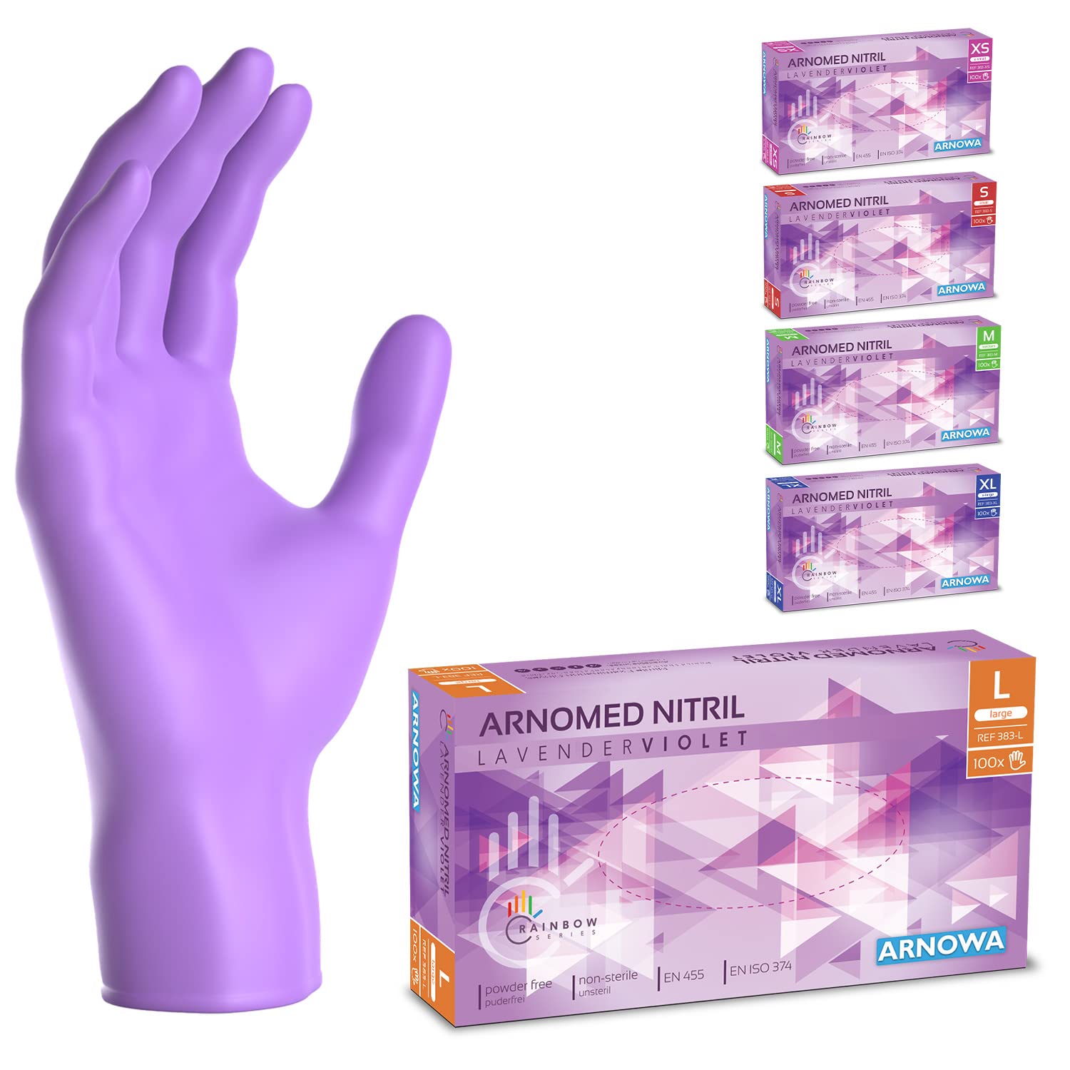 100x ARNOMED® Guantes nitrilo talla M Negro, Guantes desechables quirurgicos y laboratorio, Luvas nitrilo descartaveis sin polvo y látex, Manoplas nitrilo en XS, S, M, L, XL, XXL
