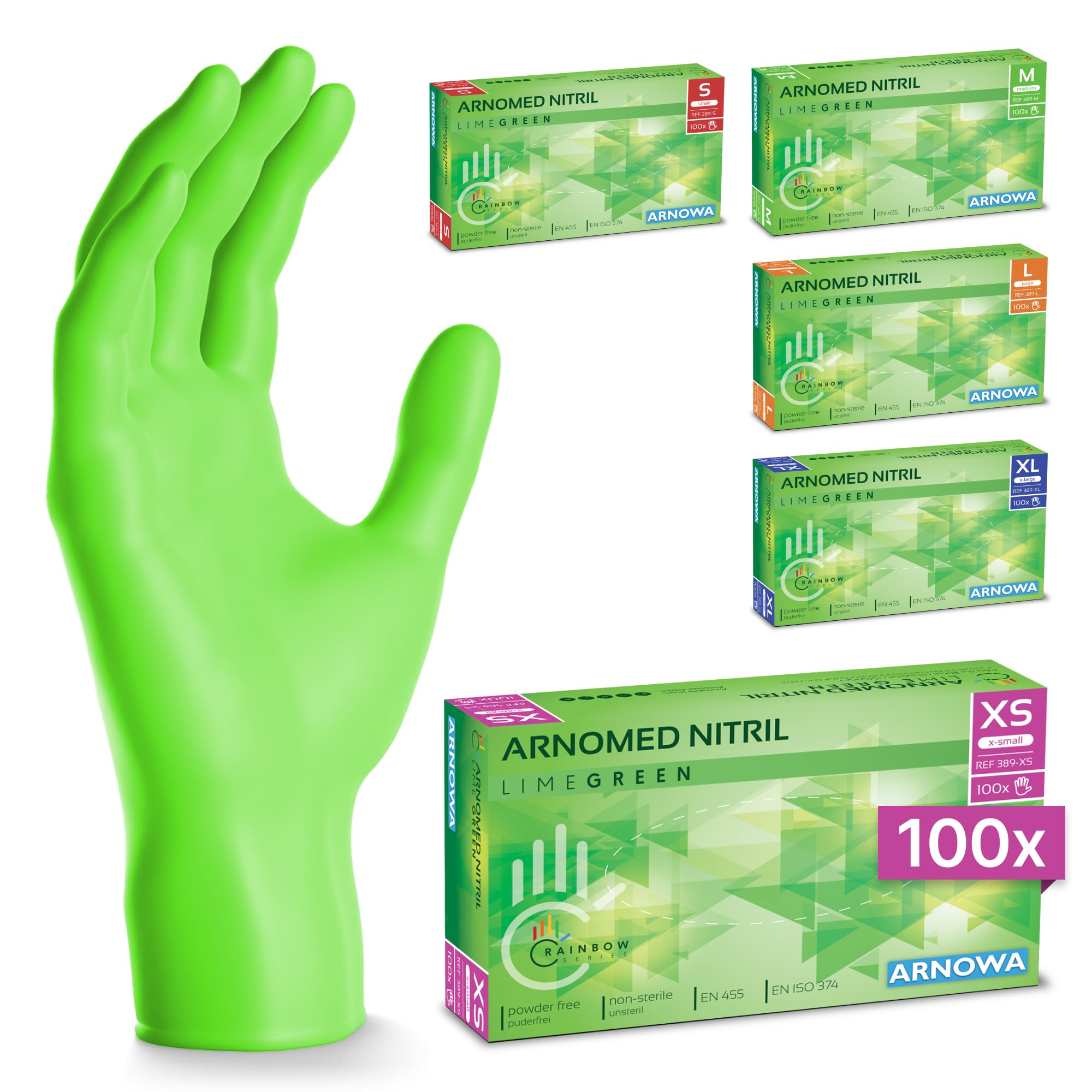 100x ARNOMED® Guantes nitrilo talla M Negro, Guantes desechables quirurgicos y laboratorio, Luvas nitrilo descartaveis sin polvo y látex, Manoplas nitrilo en XS, S, M, L, XL, XXL