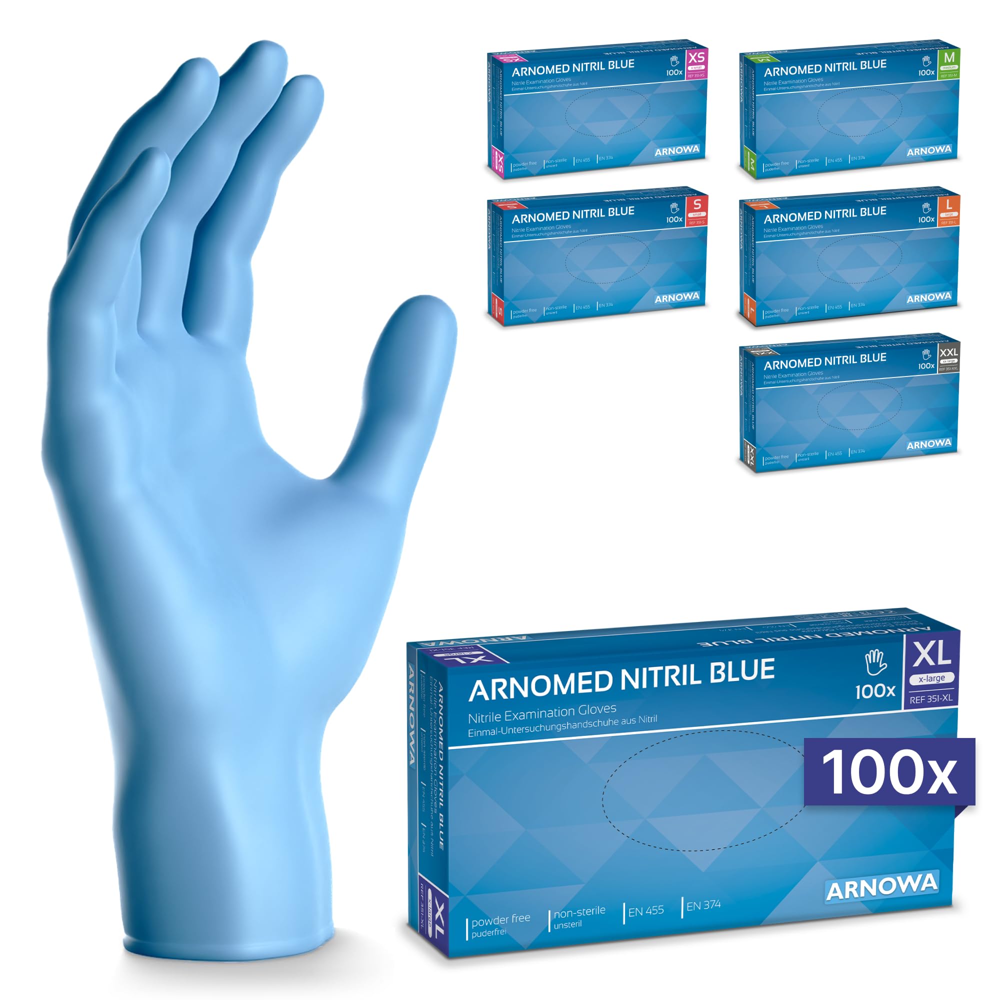 100x ARNOMED® Guantes nitrilo talla M Negro, Guantes desechables quirurgicos y laboratorio, Luvas nitrilo descartaveis sin polvo y látex, Manoplas nitrilo en XS, S, M, L, XL, XXL
