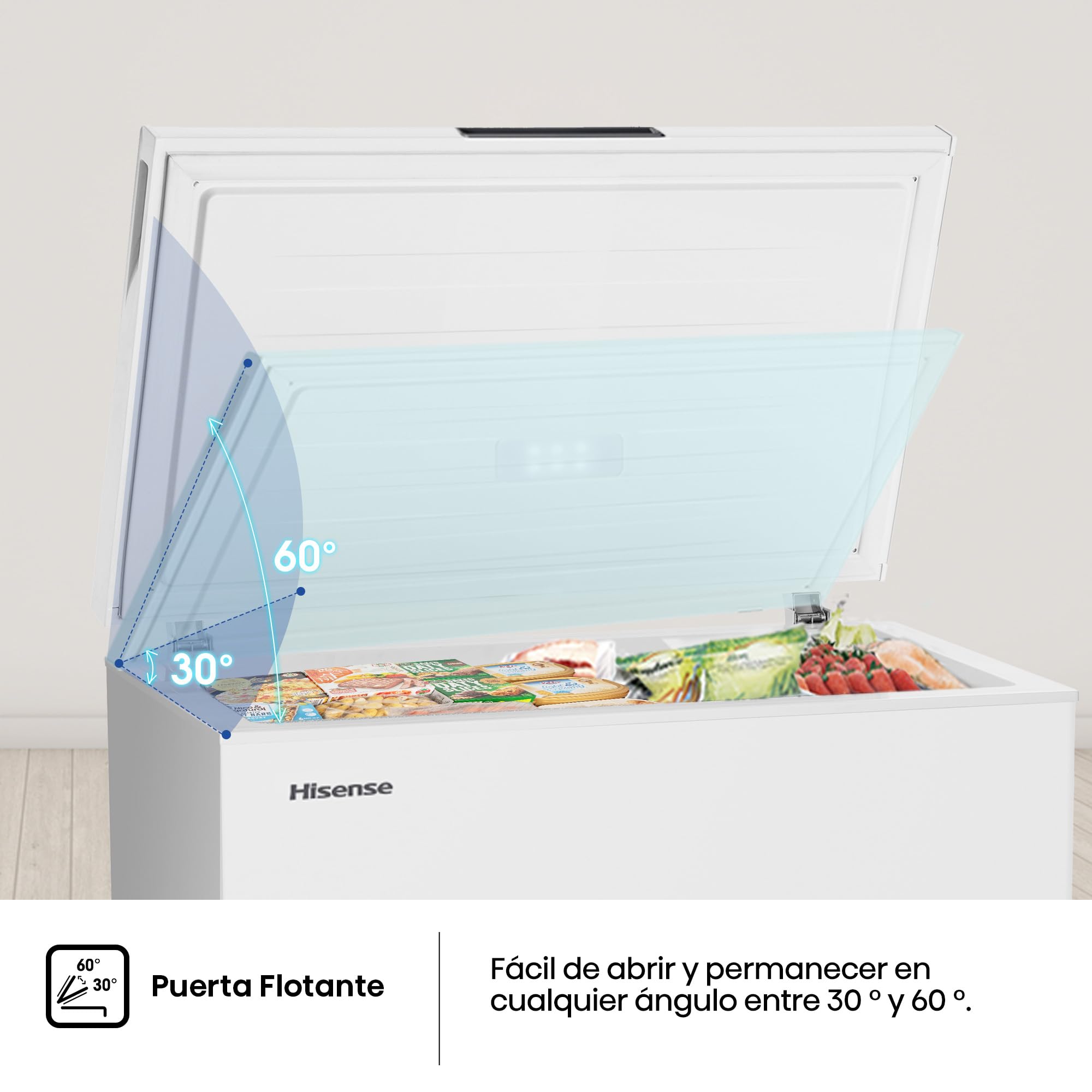 Hisense FT321D4AWLE - Arcón Congelador Horizontal, Cesta con Asa, Función Dual convertible en Modo Frigorífico, con 248 L de Capacidad Neta, Silencioso, Color Blanco