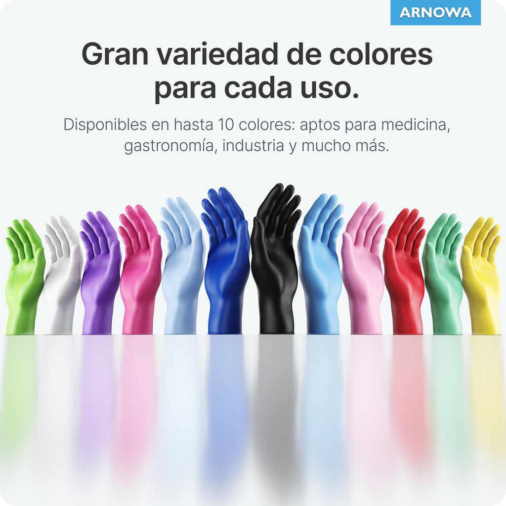100x ARNOMED® Guantes nitrilo talla M Negro, Guantes desechables quirurgicos y laboratorio, Luvas nitrilo descartaveis sin polvo y látex, Manoplas nitrilo en XS, S, M, L, XL, XXL