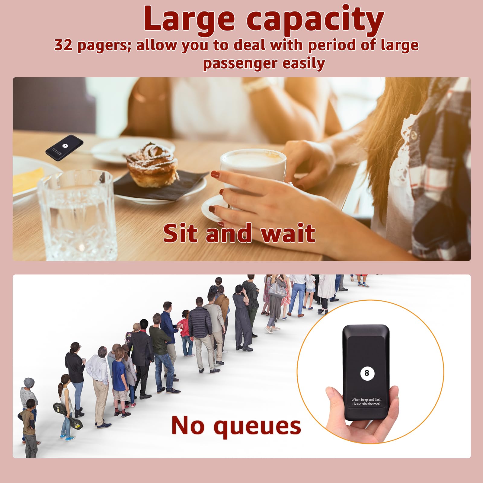Retekess TD157 Sistema de Llamadas Restaurante, Avisadores Hosteleria, 500M, Fácil De Usar, Estabilidad de La Señal, Batería 300 mAh 20H, para Hotele, Pub, Hospitale (16 Buscapersonas)