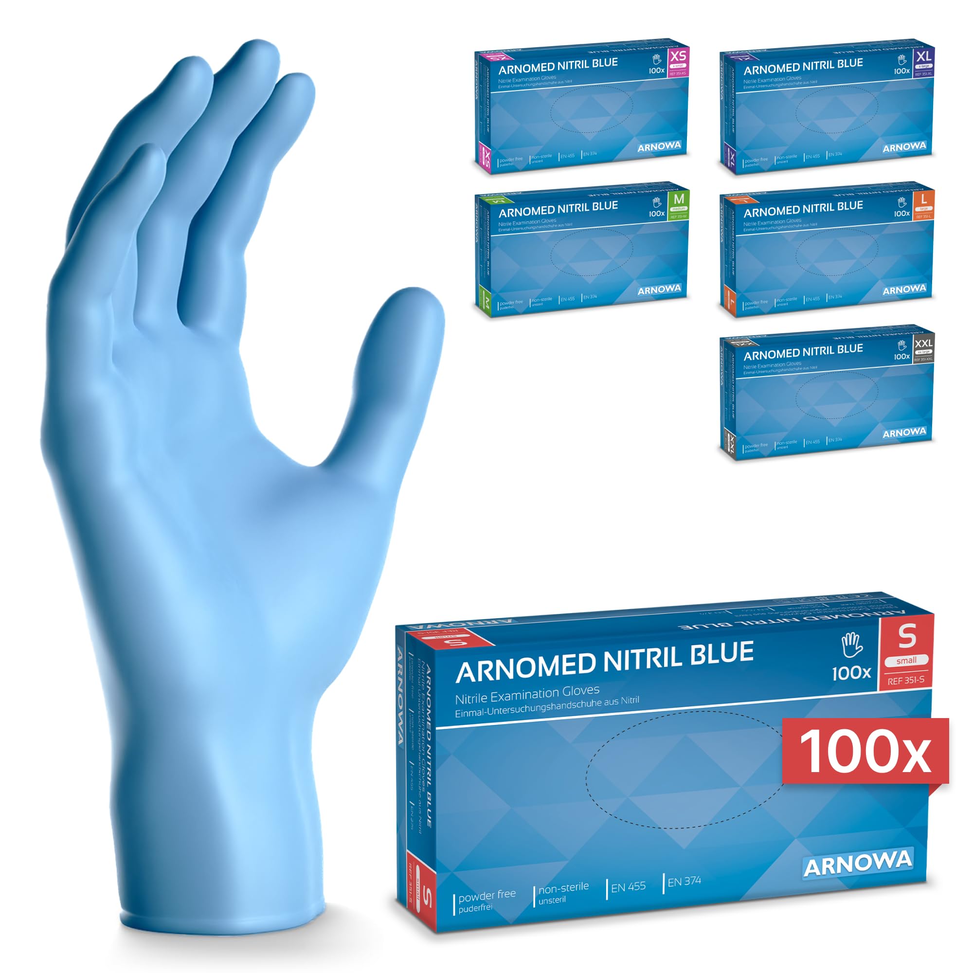100x ARNOMED® Guantes nitrilo talla M Negro, Guantes desechables quirurgicos y laboratorio, Luvas nitrilo descartaveis sin polvo y látex, Manoplas nitrilo en XS, S, M, L, XL, XXL