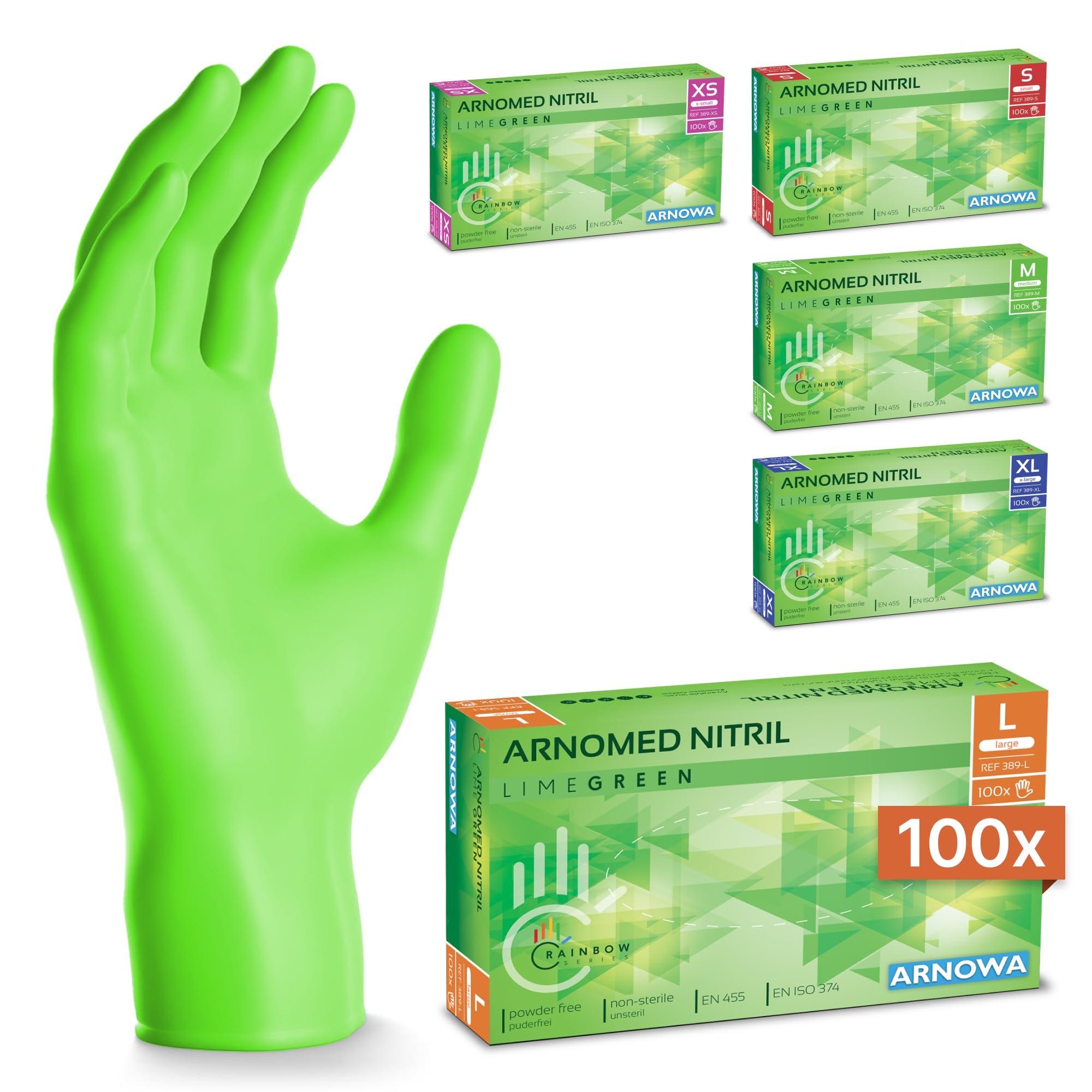 100x ARNOMED® Guantes nitrilo talla M Negro, Guantes desechables quirurgicos y laboratorio, Luvas nitrilo descartaveis sin polvo y látex, Manoplas nitrilo en XS, S, M, L, XL, XXL