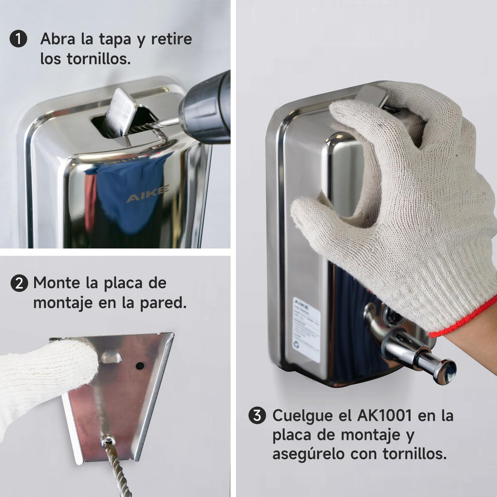 AIKE AK1001 Dispensador de Jabon de Manos, Comercial Dispensador de Jabón Pared de Acero Inoxidable Recargable (Pulido 500ML)
