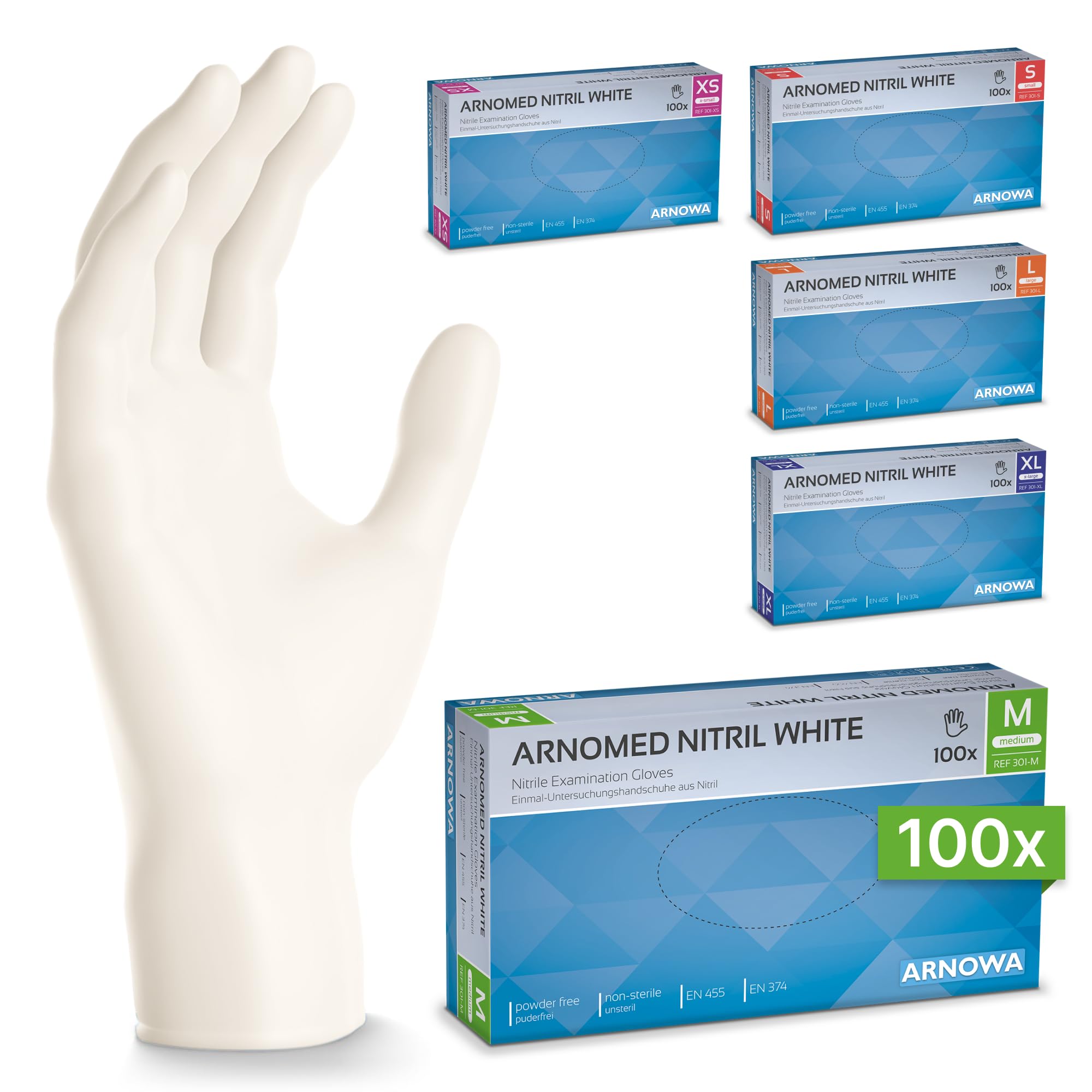 100x ARNOMED® Guantes nitrilo talla M Negro, Guantes desechables quirurgicos y laboratorio, Luvas nitrilo descartaveis sin polvo y látex, Manoplas nitrilo en XS, S, M, L, XL, XXL