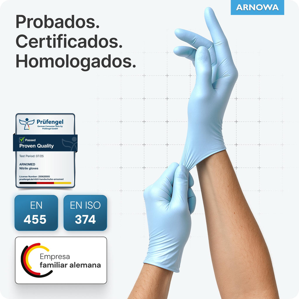100x ARNOMED® Guantes nitrilo talla M Negro, Guantes desechables quirurgicos y laboratorio, Luvas nitrilo descartaveis sin polvo y látex, Manoplas nitrilo en XS, S, M, L, XL, XXL