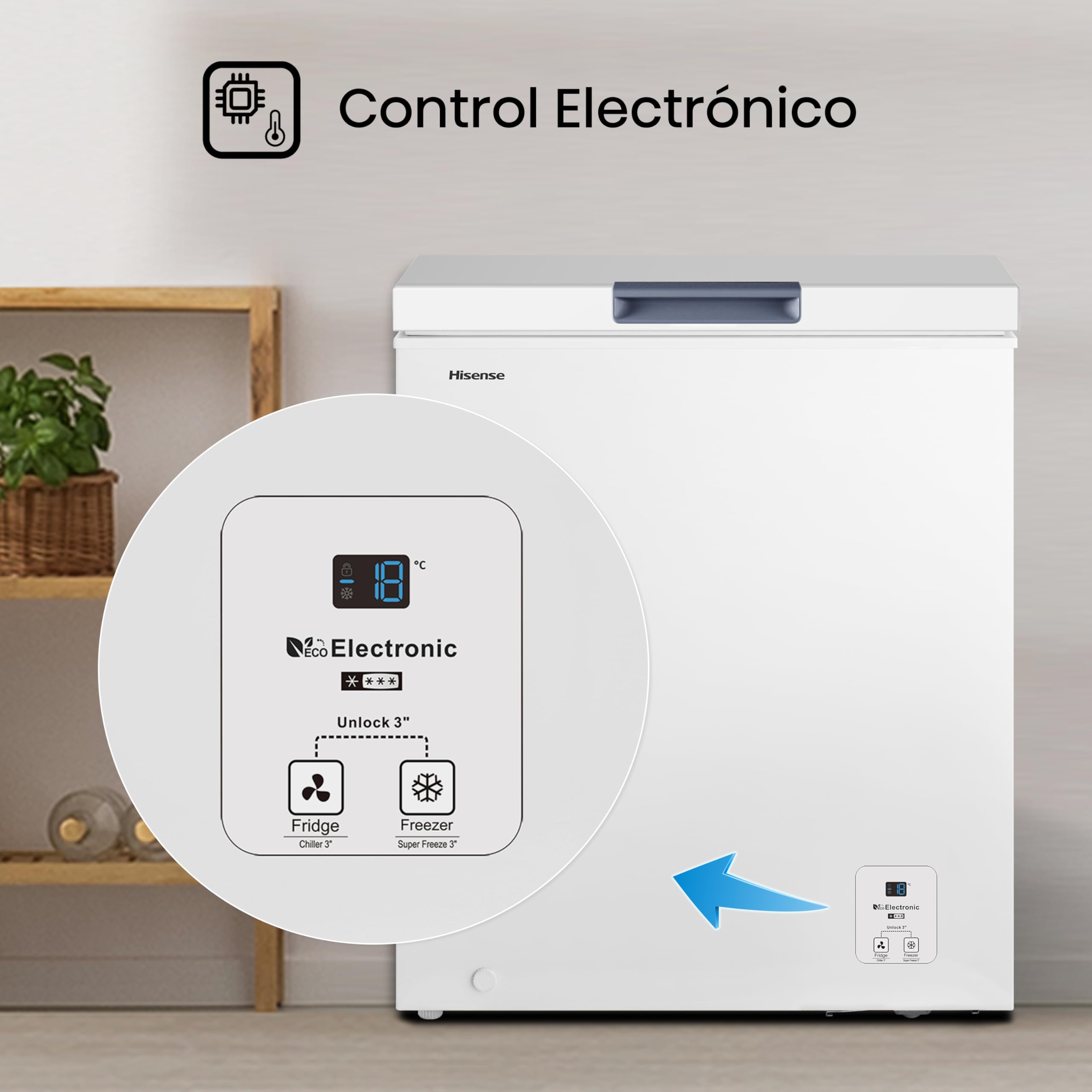 Hisense FT321D4AWLE - Arcón Congelador Horizontal, Cesta con Asa, Función Dual convertible en Modo Frigorífico, con 248 L de Capacidad Neta, Silencioso, Color Blanco