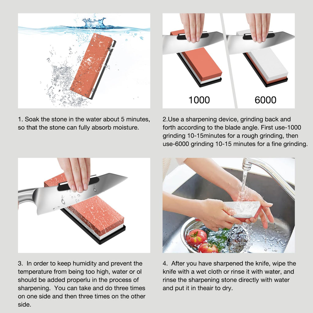 DDF IohEF Piedra de Afilar, Grano 1000/6000 Afilador de Cuchillos Profesional 2-en-1, Afilador Cuchillos de Doble Cara con Base de Silicona Antideslizante y Guía de Ángulo rojo
