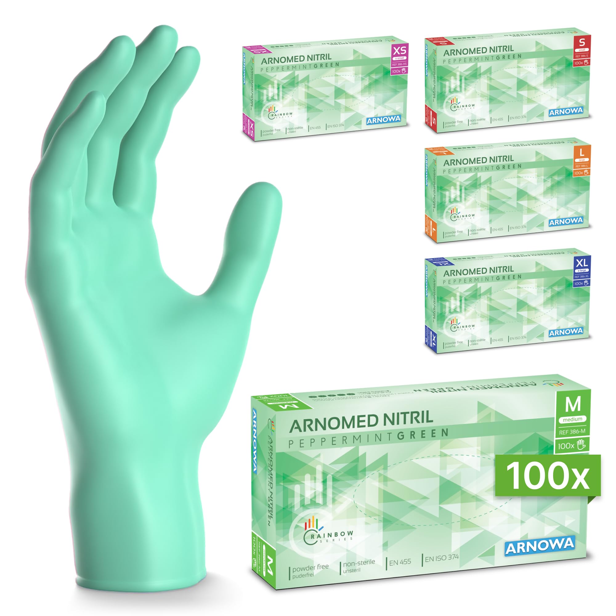 100x ARNOMED® Guantes nitrilo talla M Negro, Guantes desechables quirurgicos y laboratorio, Luvas nitrilo descartaveis sin polvo y látex, Manoplas nitrilo en XS, S, M, L, XL, XXL