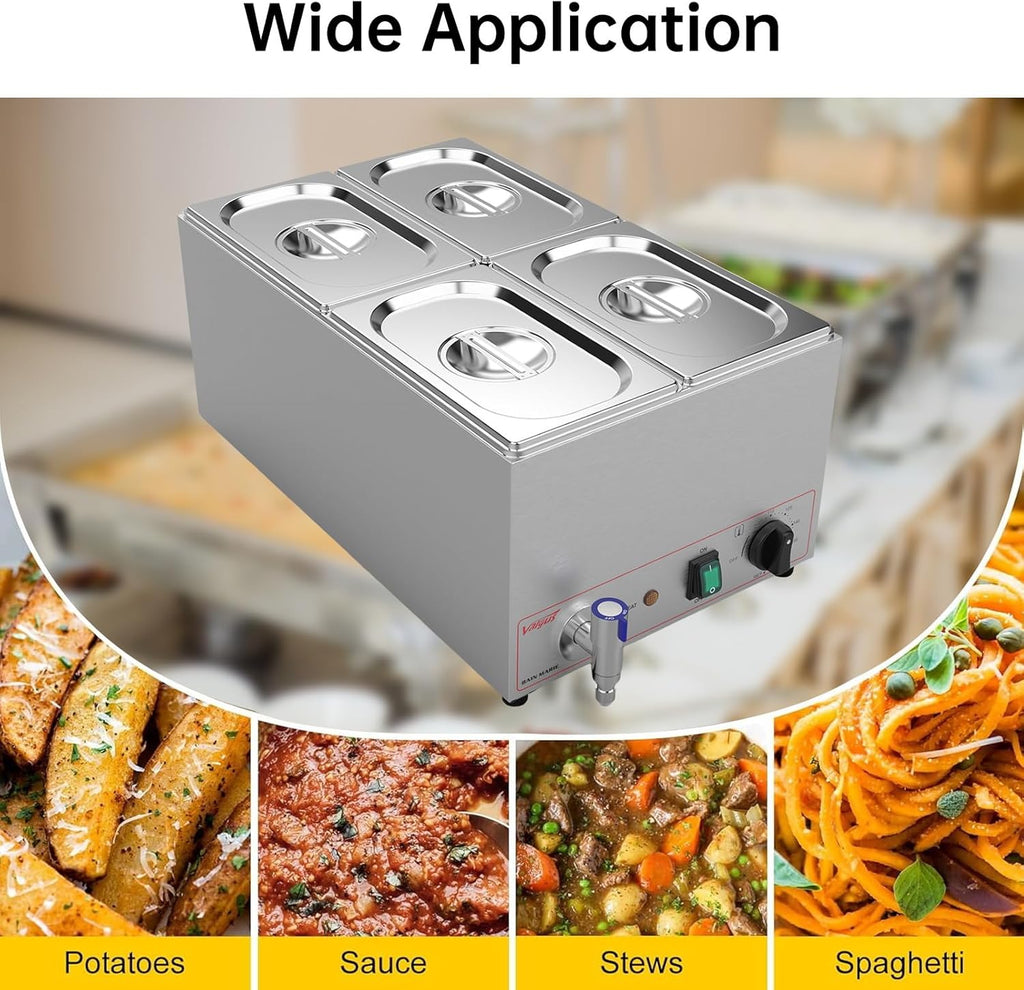 Valgus Calentador de Vapor eléctrico de sobremesa Commercial Stainless Steel 3 Sections 16L Bain Marie con Tapa y Grifo para Fiestas, Banquetes y Catering