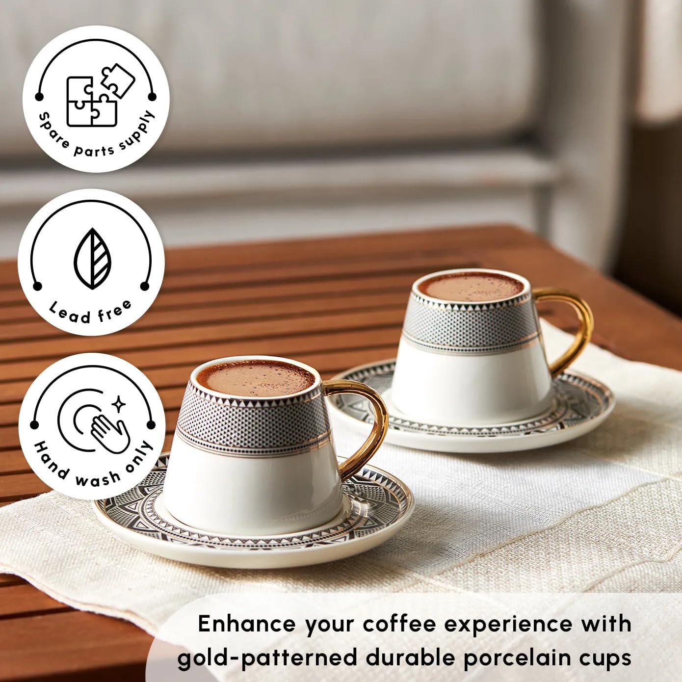 Karaca Globe Tazas de café turcas para 6 personas, Servicio de café de porcelana, Tazas de té, expresso, Latte Classic, Türk Kahve Fincanı, Café Turco