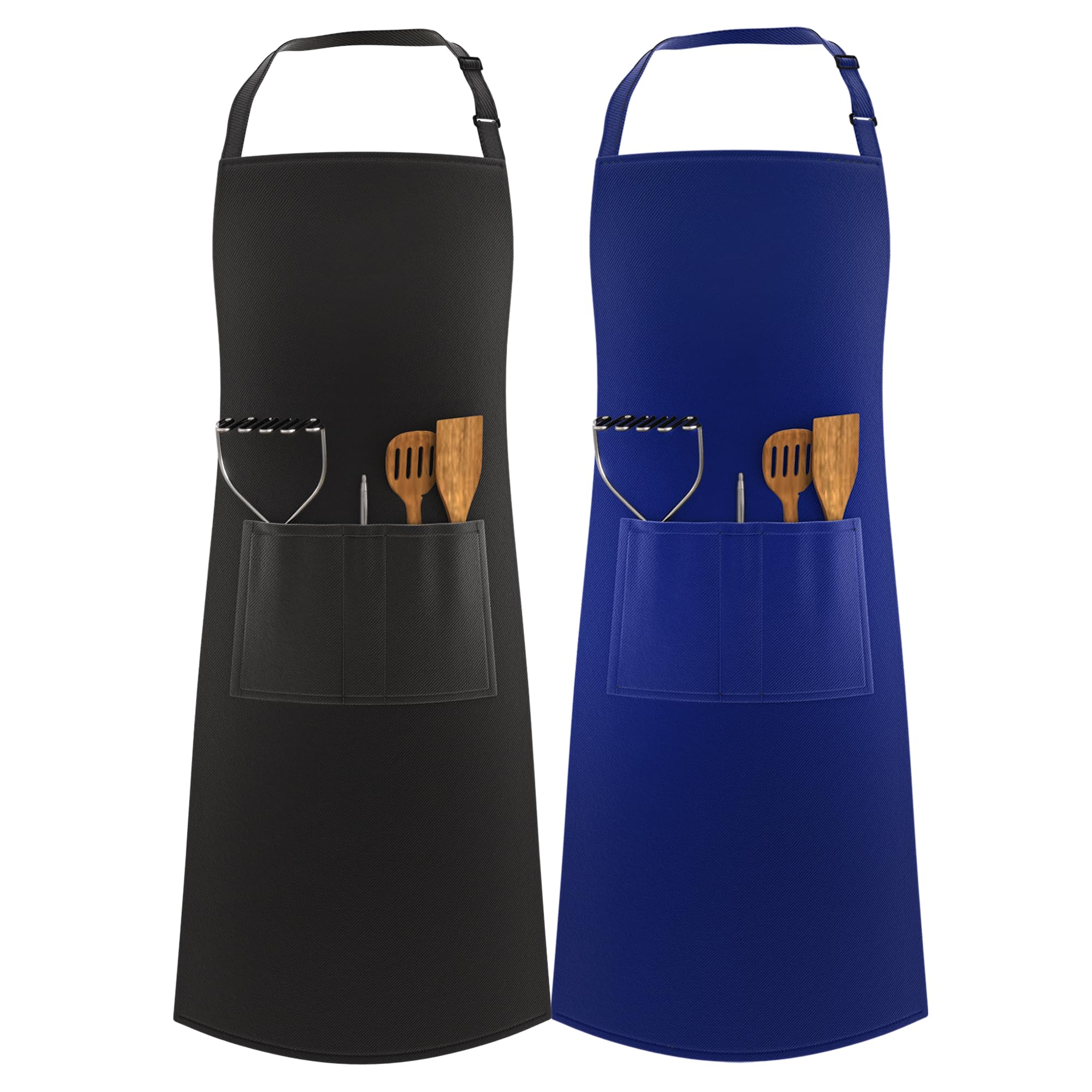 LEFUNDA® Delantal de Cocina Impermeable con 3 Bolsillos Ajustable, Delantal de Barbacoa con Correas Largas, Delantal de Cocina para Hombres y Mujeres, Cocinar, Restaurante, Café, Hornear (Negro)