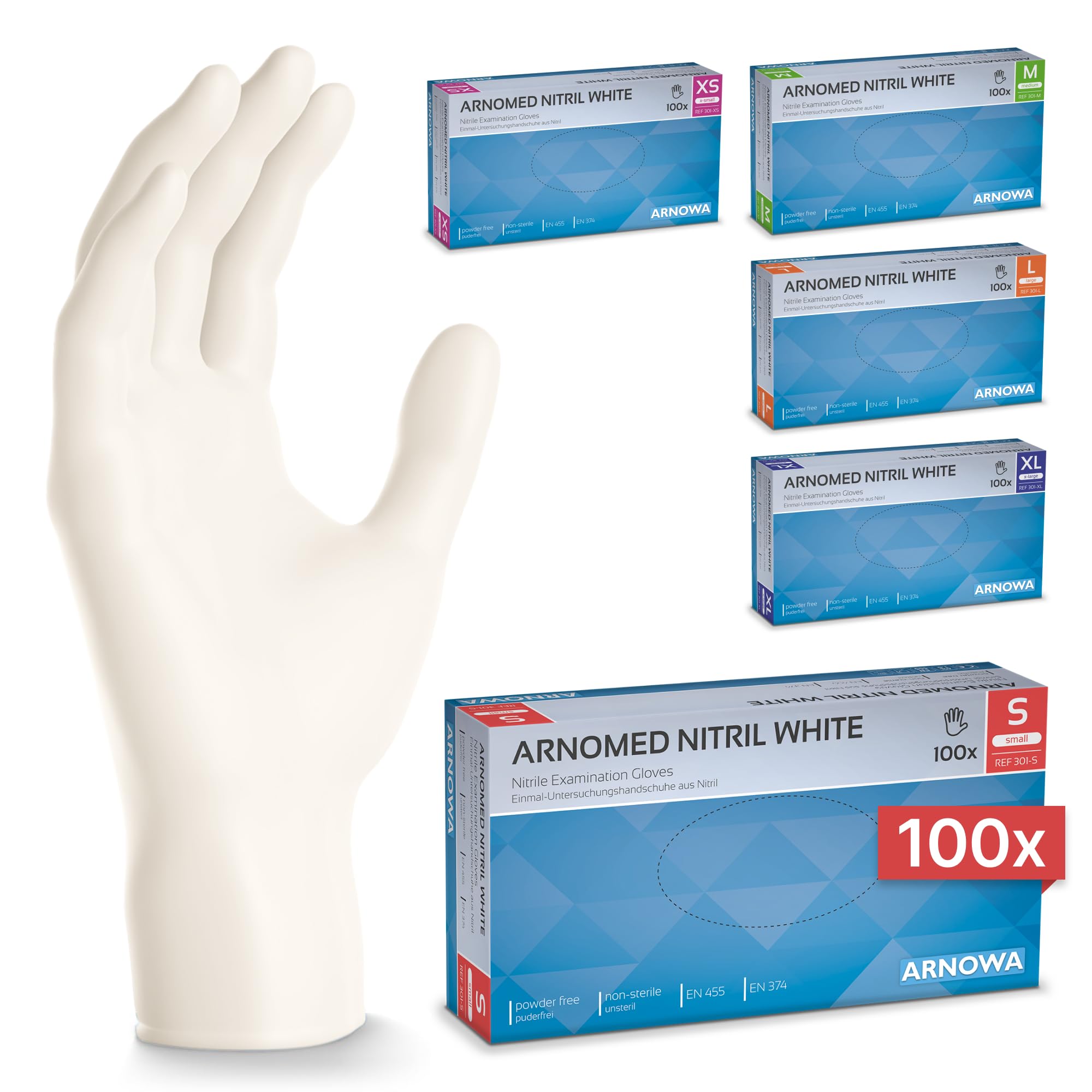 100x ARNOMED® Guantes nitrilo talla M Negro, Guantes desechables quirurgicos y laboratorio, Luvas nitrilo descartaveis sin polvo y látex, Manoplas nitrilo en XS, S, M, L, XL, XXL