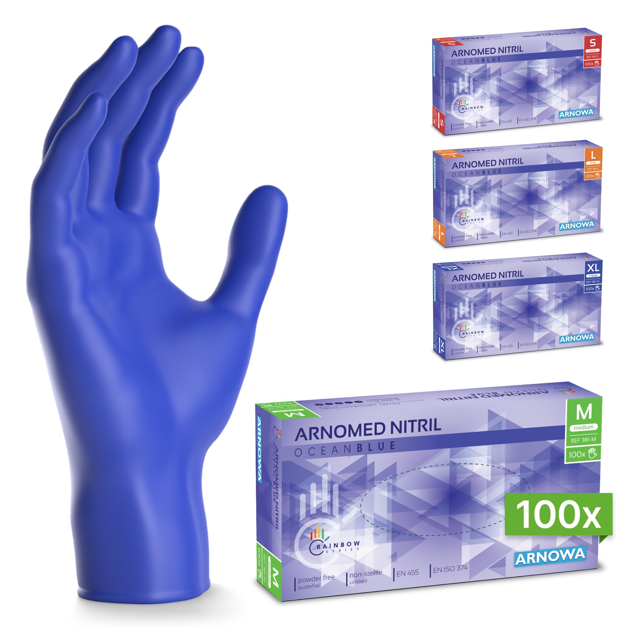 100x ARNOMED® Guantes nitrilo talla M Negro, Guantes desechables quirurgicos y laboratorio, Luvas nitrilo descartaveis sin polvo y látex, Manoplas nitrilo en XS, S, M, L, XL, XXL