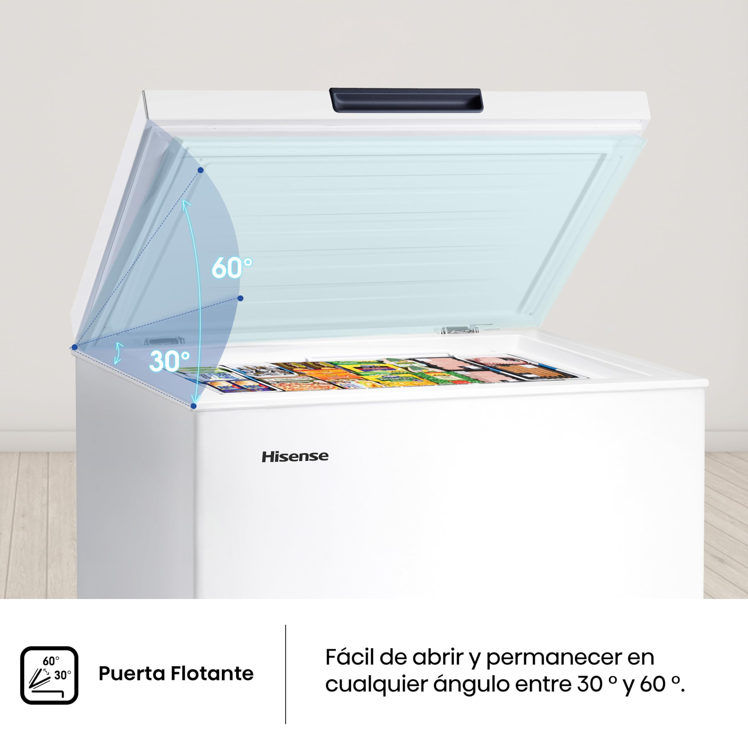 Hisense FT321D4AWLE - Arcón Congelador Horizontal, Cesta con Asa, Función Dual convertible en Modo Frigorífico, con 248 L de Capacidad Neta, Silencioso, Color Blanco