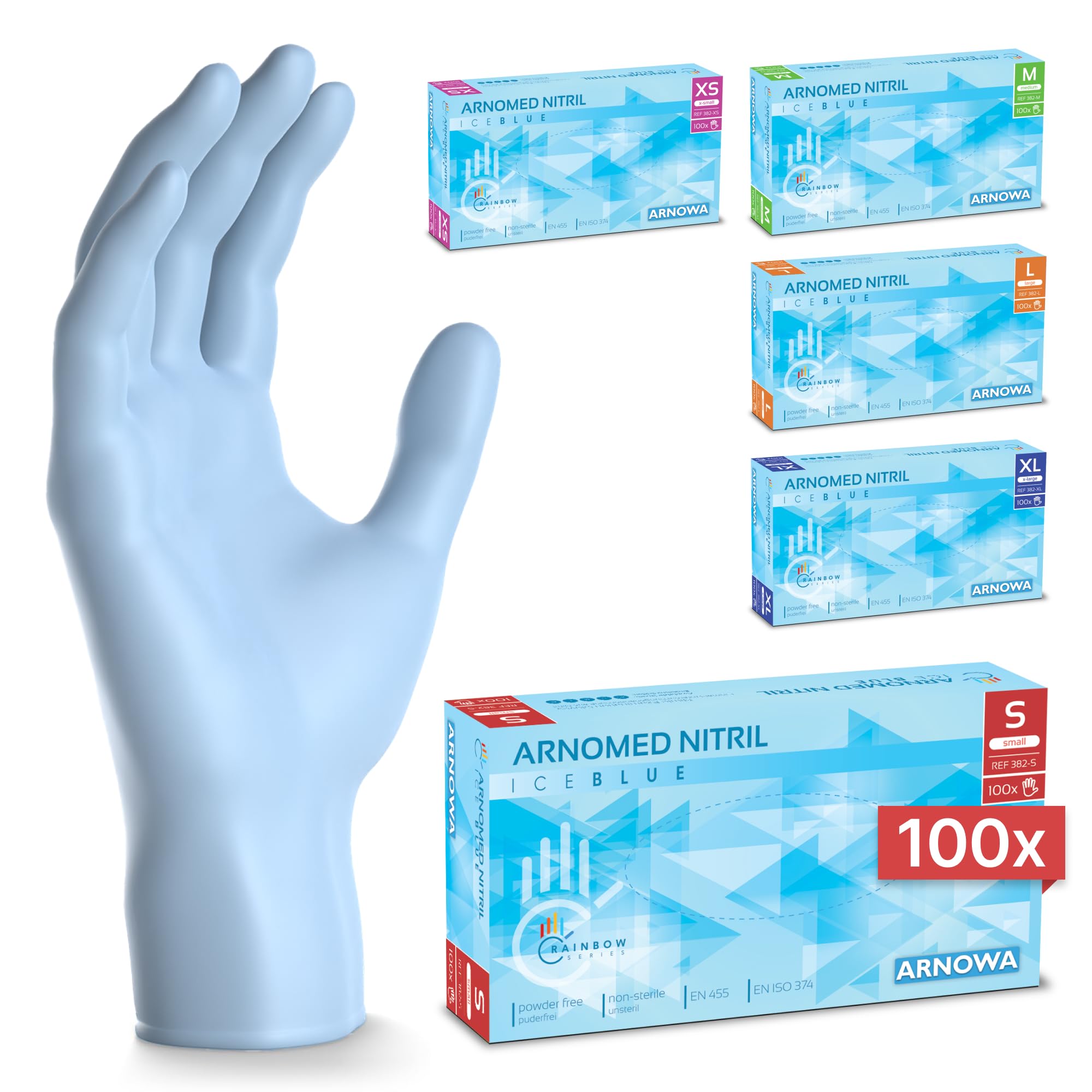 100x ARNOMED® Guantes nitrilo talla M Negro, Guantes desechables quirurgicos y laboratorio, Luvas nitrilo descartaveis sin polvo y látex, Manoplas nitrilo en XS, S, M, L, XL, XXL