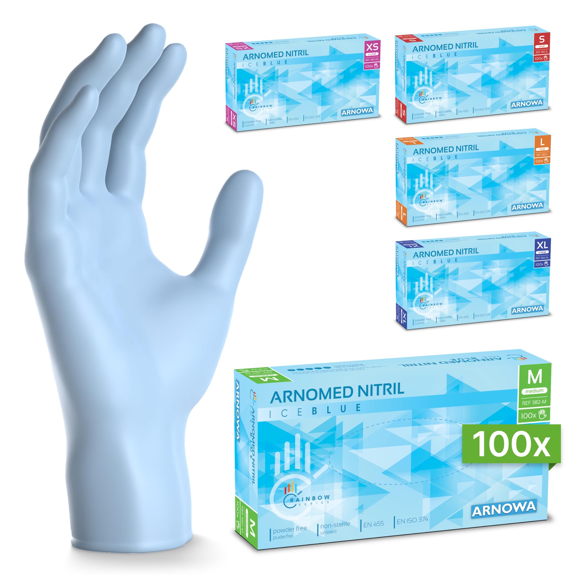 100x ARNOMED® Guantes nitrilo talla M Negro, Guantes desechables quirurgicos y laboratorio, Luvas nitrilo descartaveis sin polvo y látex, Manoplas nitrilo en XS, S, M, L, XL, XXL