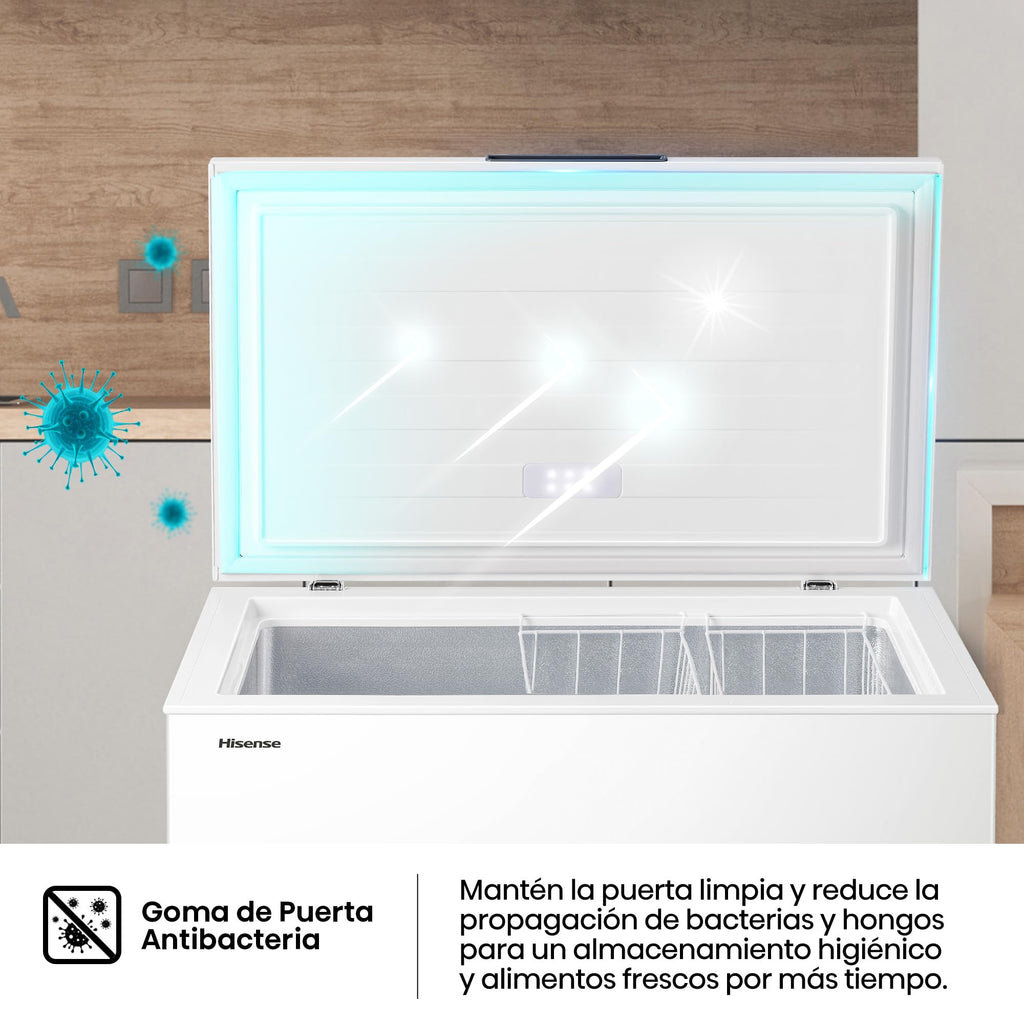 Hisense FT321D4AWLE - Arcón Congelador Horizontal, Cesta con Asa, Función Dual convertible en Modo Frigorífico, con 248 L de Capacidad Neta, Silencioso, Color Blanco