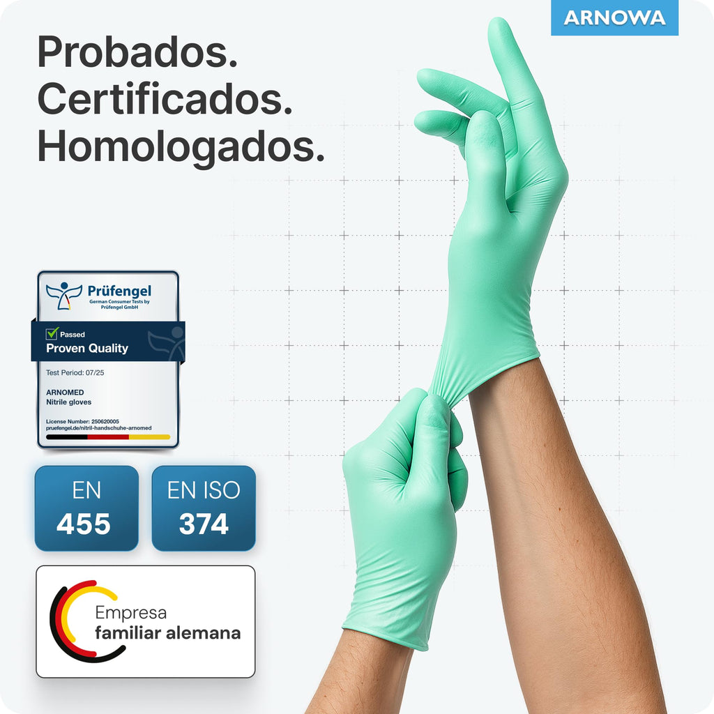 100x ARNOMED® Guantes nitrilo talla M Negro, Guantes desechables quirurgicos y laboratorio, Luvas nitrilo descartaveis sin polvo y látex, Manoplas nitrilo en XS, S, M, L, XL, XXL