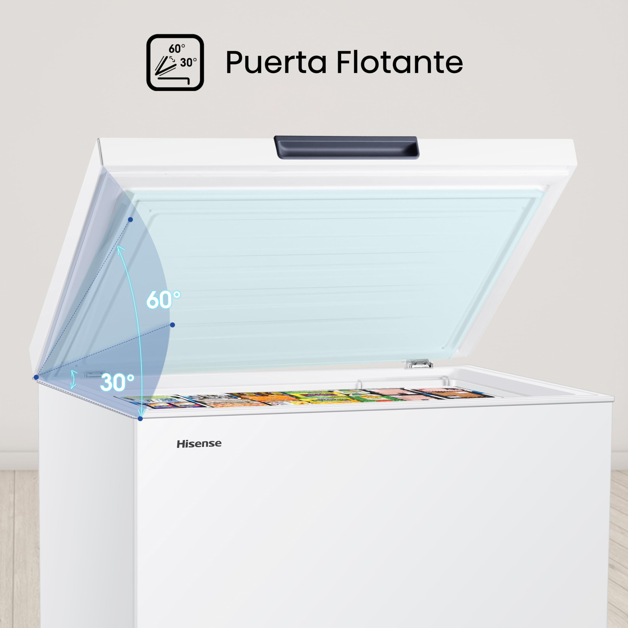 Hisense FT321D4AWLE - Arcón Congelador Horizontal, Cesta con Asa, Función Dual convertible en Modo Frigorífico, con 248 L de Capacidad Neta, Silencioso, Color Blanco
