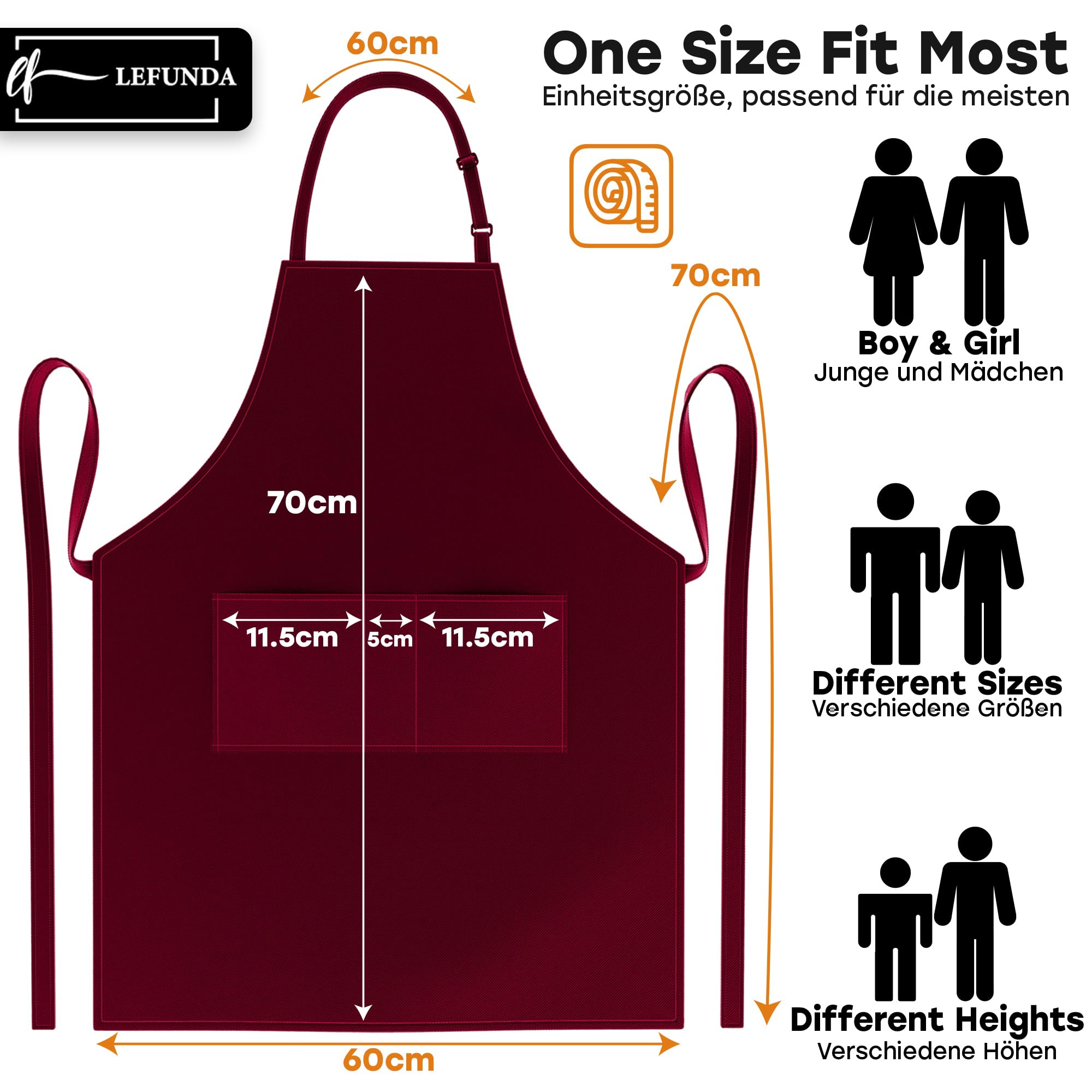 LEFUNDA® Delantal de Cocina Impermeable con 3 Bolsillos Ajustable, Delantal de Barbacoa con Correas Largas, Delantal de Cocina para Hombres y Mujeres, Cocinar, Restaurante, Café, Hornear (Negro)
