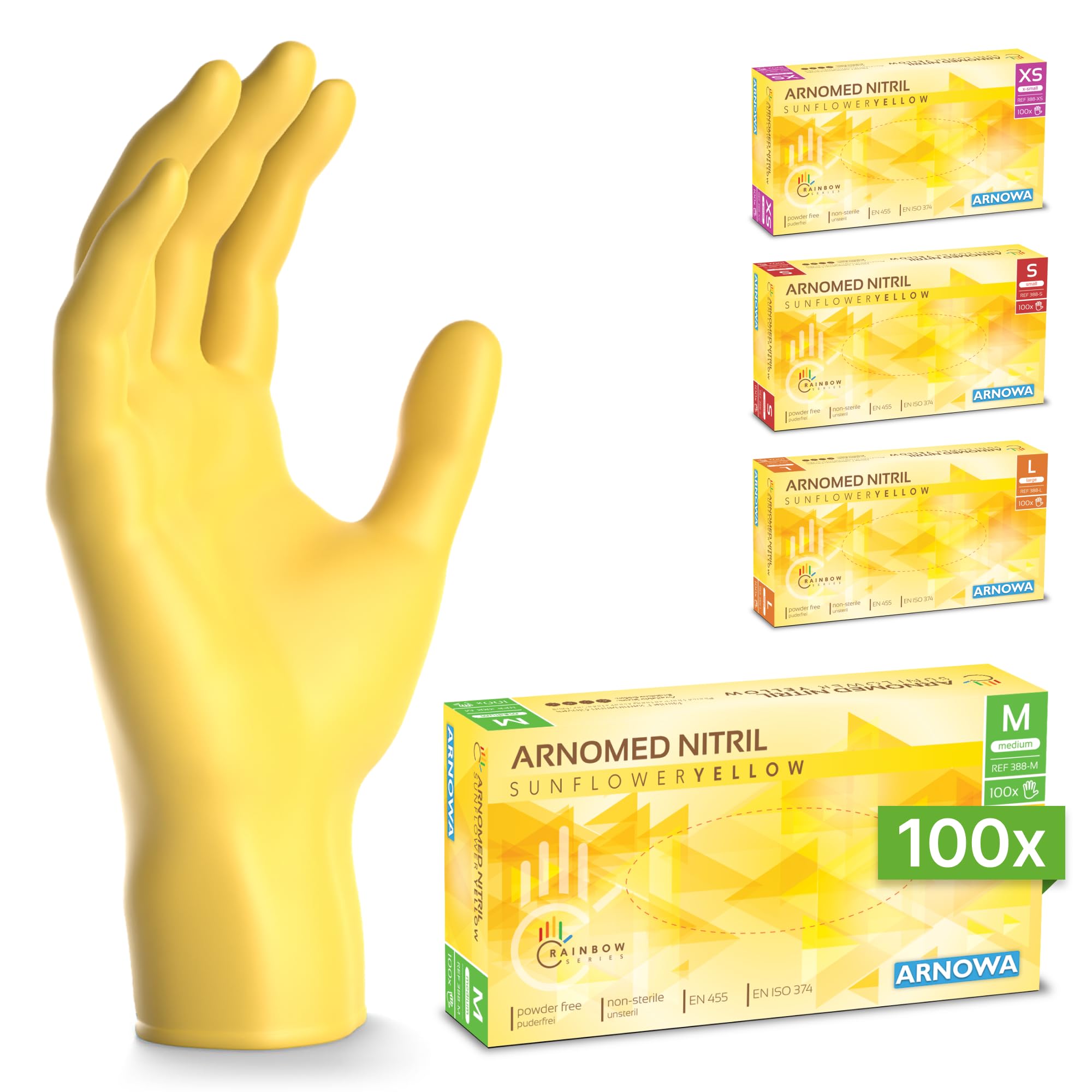 100x ARNOMED® Guantes nitrilo talla M Negro, Guantes desechables quirurgicos y laboratorio, Luvas nitrilo descartaveis sin polvo y látex, Manoplas nitrilo en XS, S, M, L, XL, XXL