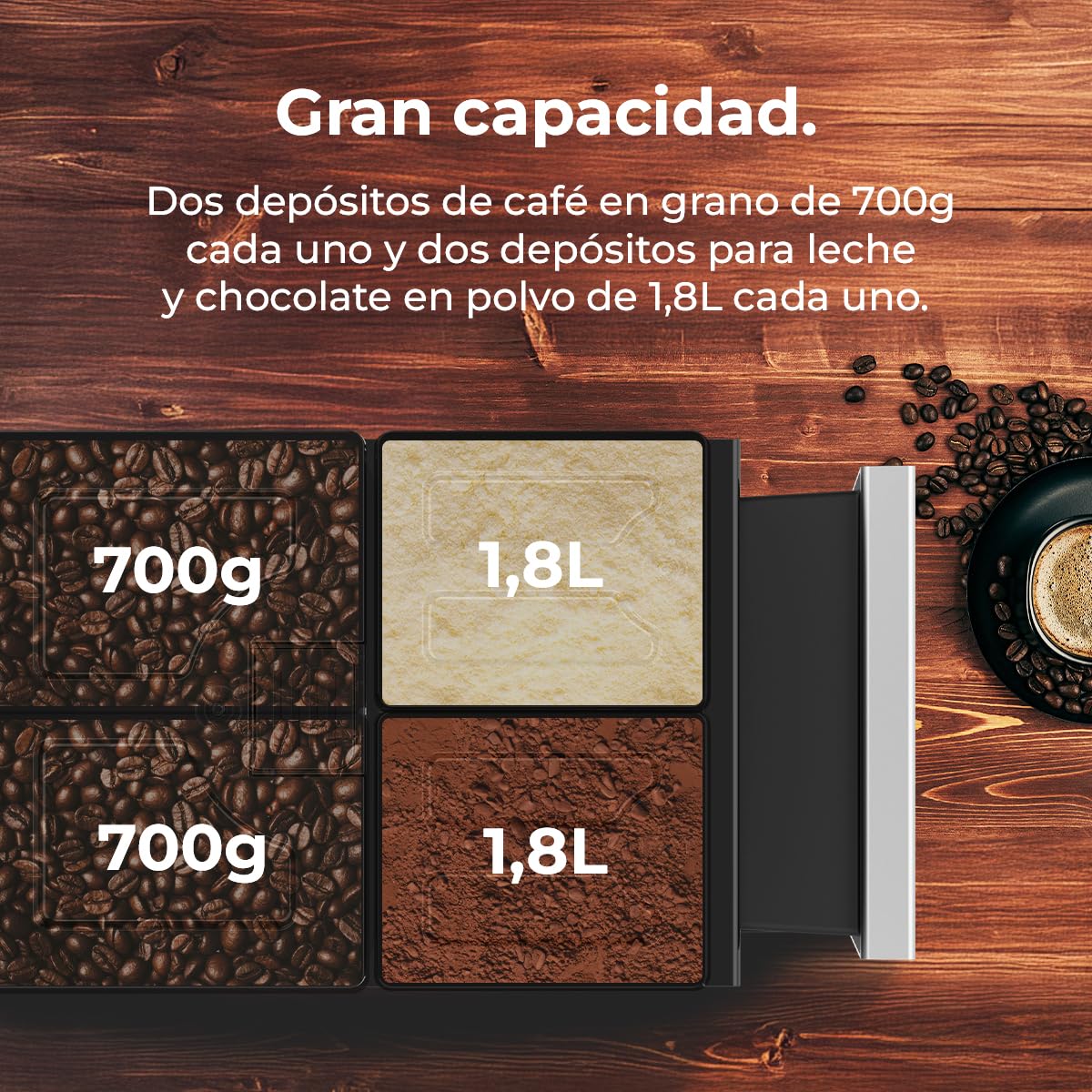 Cecotec Cafetera Superautomática Comercial Cremmaet Lounge. 2900W, Pantalla Táctil, Molido Uniforme, 2 Molinillos, 35 Bebidas, 2 Depósitos de Café en Grano 700gr y 2 Depósito para Leche en Polvo