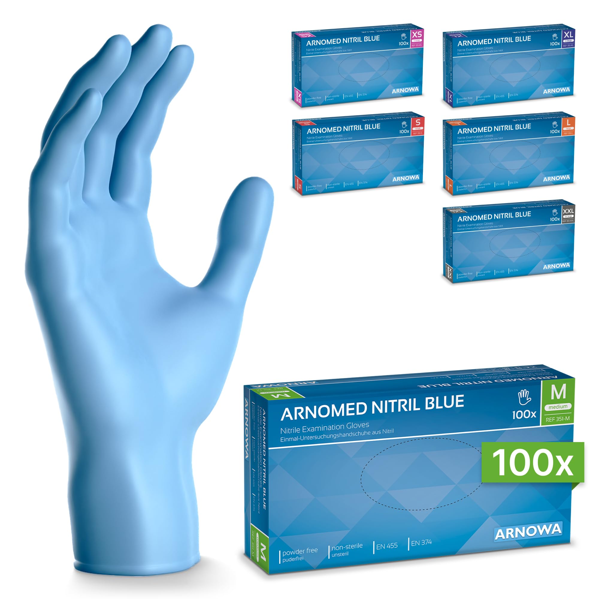 100x ARNOMED® Guantes nitrilo talla M Negro, Guantes desechables quirurgicos y laboratorio, Luvas nitrilo descartaveis sin polvo y látex, Manoplas nitrilo en XS, S, M, L, XL, XXL