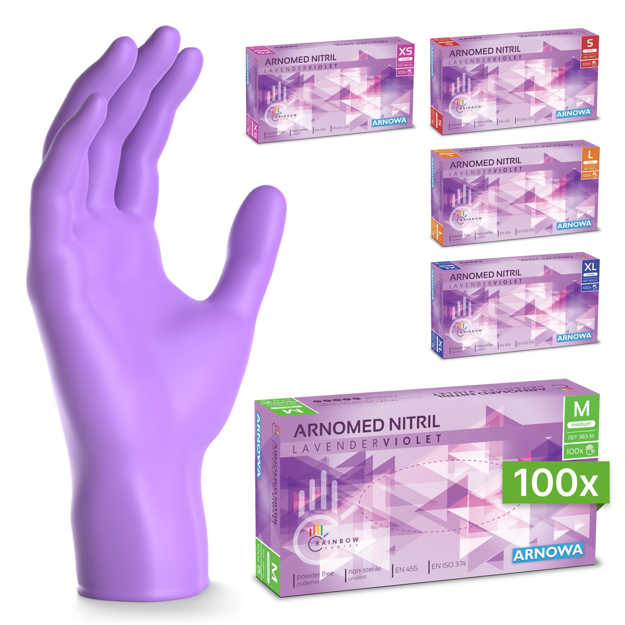 100x ARNOMED® Guantes nitrilo talla M Negro, Guantes desechables quirurgicos y laboratorio, Luvas nitrilo descartaveis sin polvo y látex, Manoplas nitrilo en XS, S, M, L, XL, XXL
