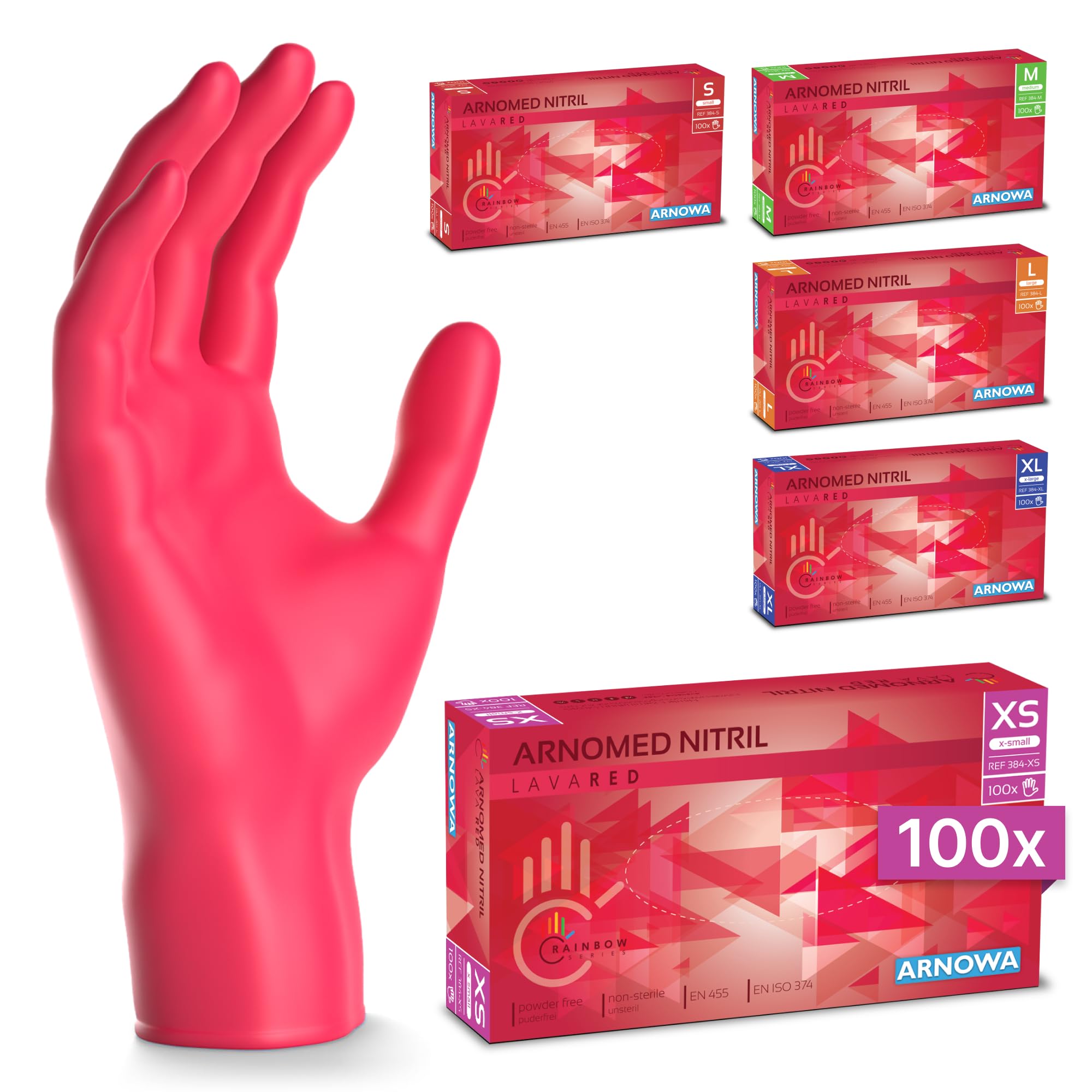 100x ARNOMED® Guantes nitrilo talla M Negro, Guantes desechables quirurgicos y laboratorio, Luvas nitrilo descartaveis sin polvo y látex, Manoplas nitrilo en XS, S, M, L, XL, XXL