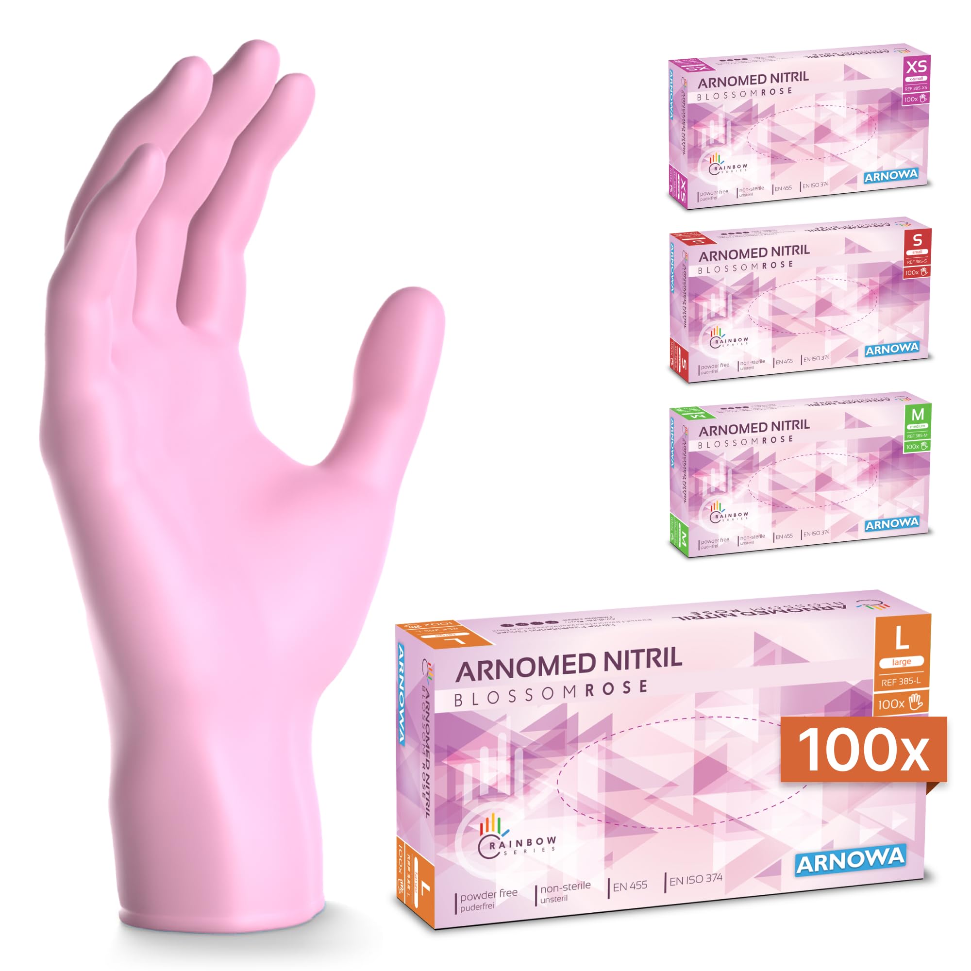 100x ARNOMED® Guantes nitrilo talla M Negro, Guantes desechables quirurgicos y laboratorio, Luvas nitrilo descartaveis sin polvo y látex, Manoplas nitrilo en XS, S, M, L, XL, XXL