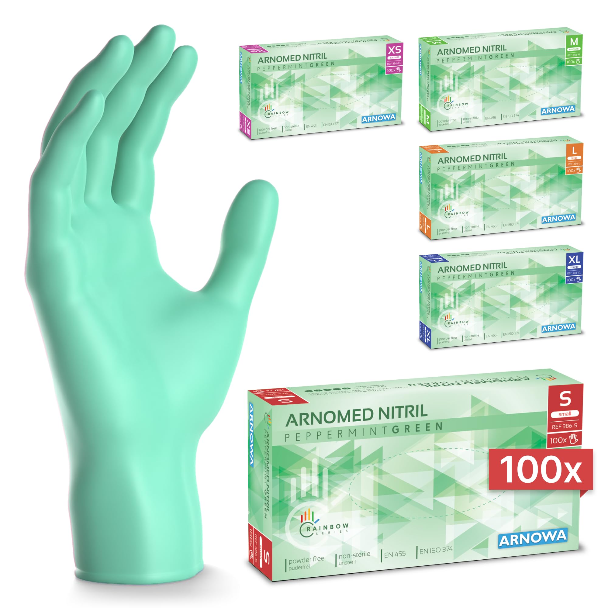 100x ARNOMED® Guantes nitrilo talla M Negro, Guantes desechables quirurgicos y laboratorio, Luvas nitrilo descartaveis sin polvo y látex, Manoplas nitrilo en XS, S, M, L, XL, XXL