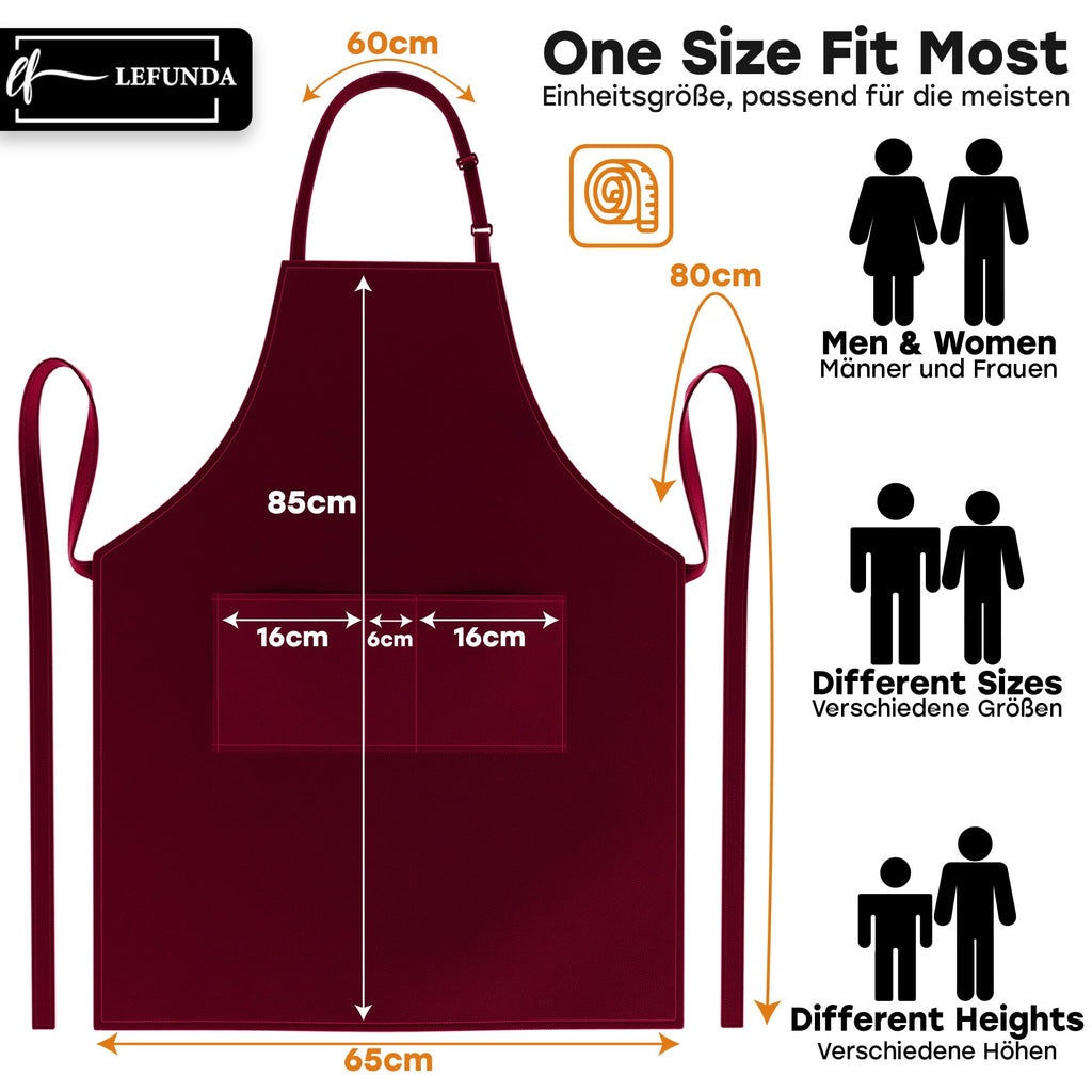 LEFUNDA® Delantal de Cocina Impermeable con 3 Bolsillos Ajustable, Delantal de Barbacoa con Correas Largas, Delantal de Cocina para Hombres y Mujeres, Cocinar, Restaurante, Café, Hornear (Negro)