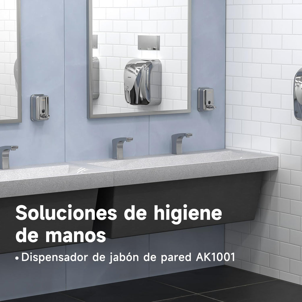 AIKE AK1001 Dispensador de Jabon de Manos, Comercial Dispensador de Jabón Pared de Acero Inoxidable Recargable (Pulido 500ML)
