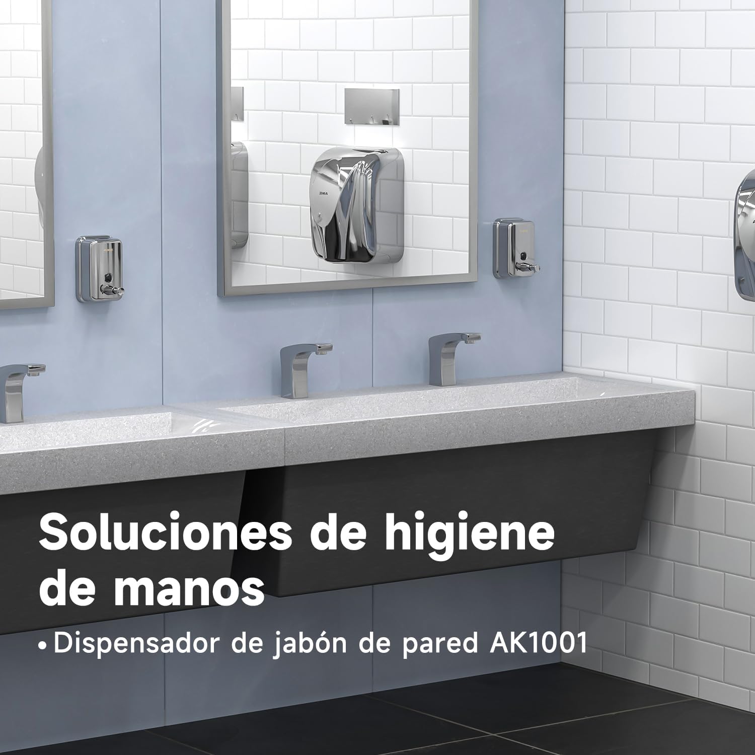 AIKE AK1001 Dispensador de Jabon de Manos, Comercial Dispensador de Jabón Pared de Acero Inoxidable Recargable (Pulido 500ML)