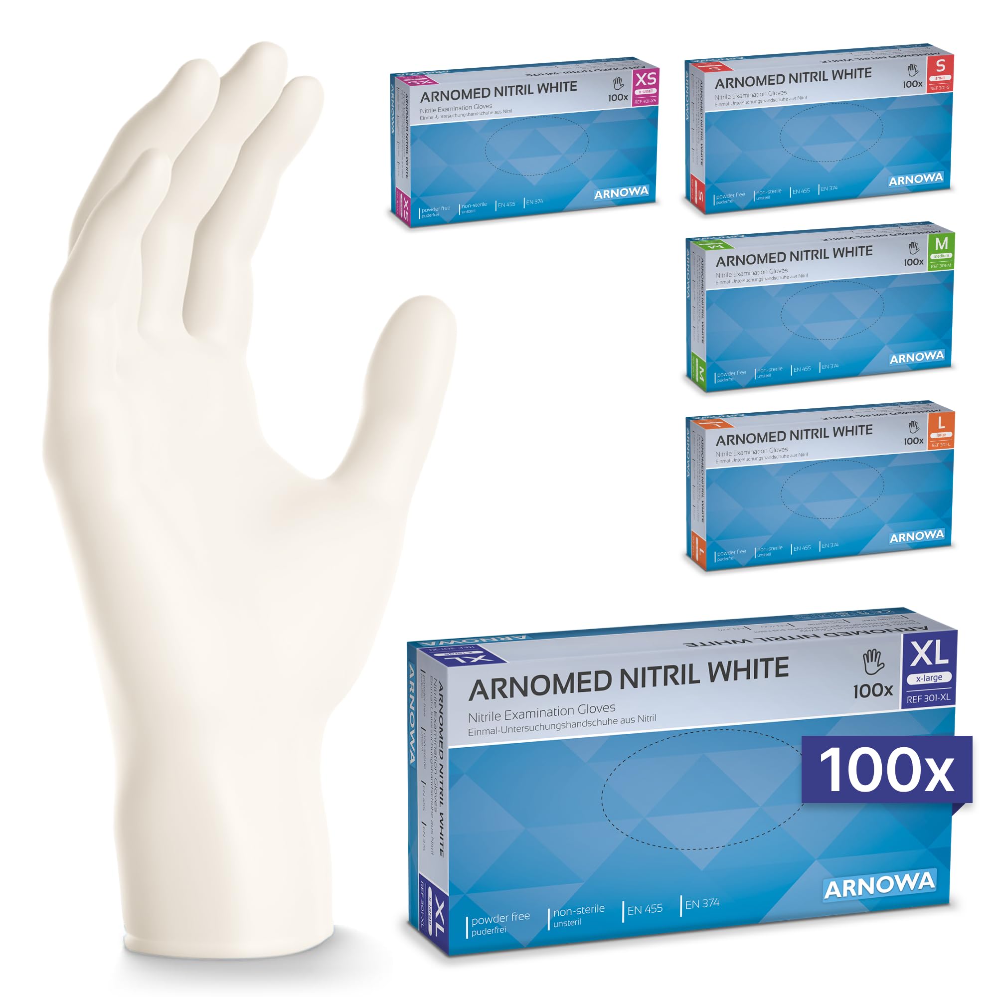 100x ARNOMED® Guantes nitrilo talla M Negro, Guantes desechables quirurgicos y laboratorio, Luvas nitrilo descartaveis sin polvo y látex, Manoplas nitrilo en XS, S, M, L, XL, XXL