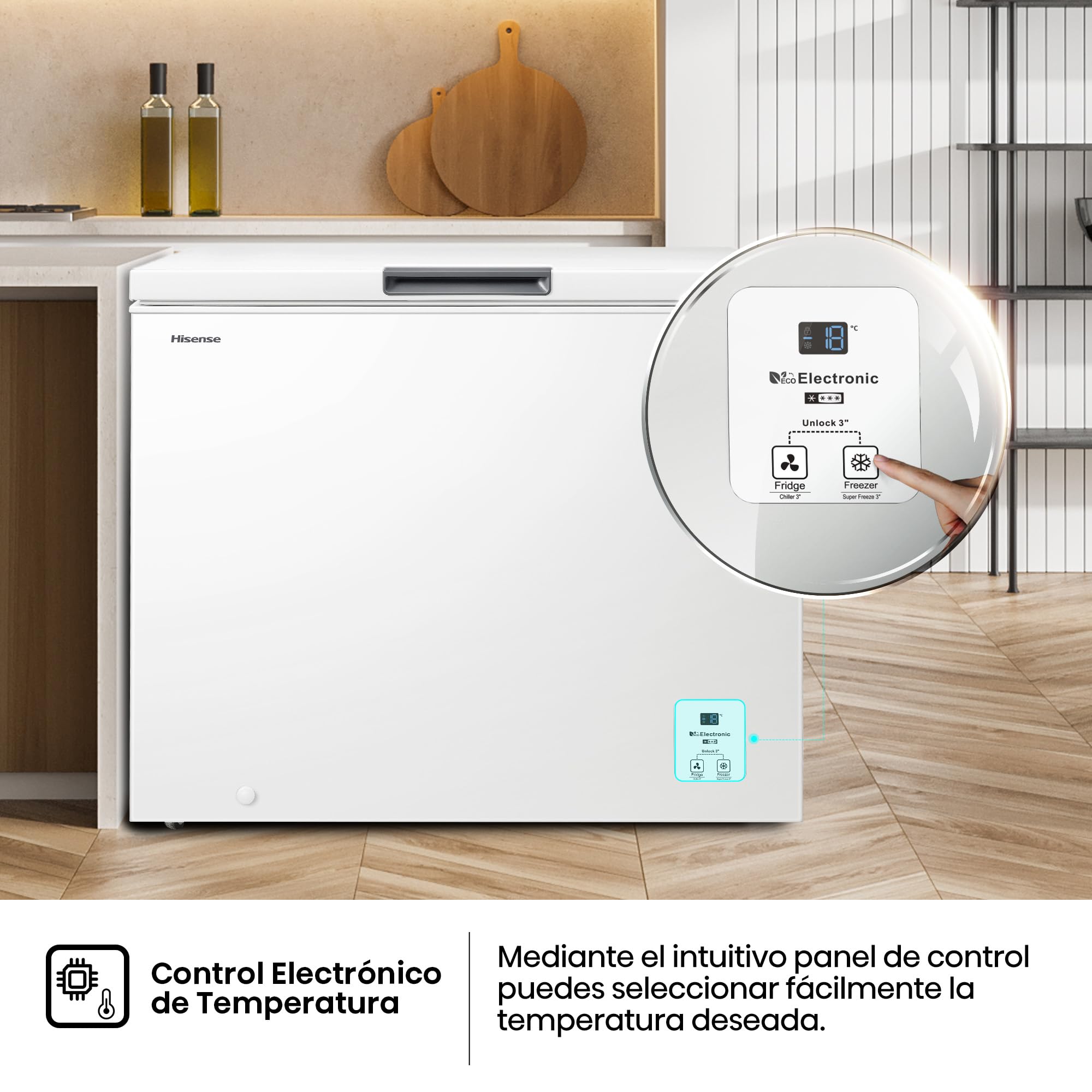Hisense FT321D4AWLE - Arcón Congelador Horizontal, Cesta con Asa, Función Dual convertible en Modo Frigorífico, con 248 L de Capacidad Neta, Silencioso, Color Blanco