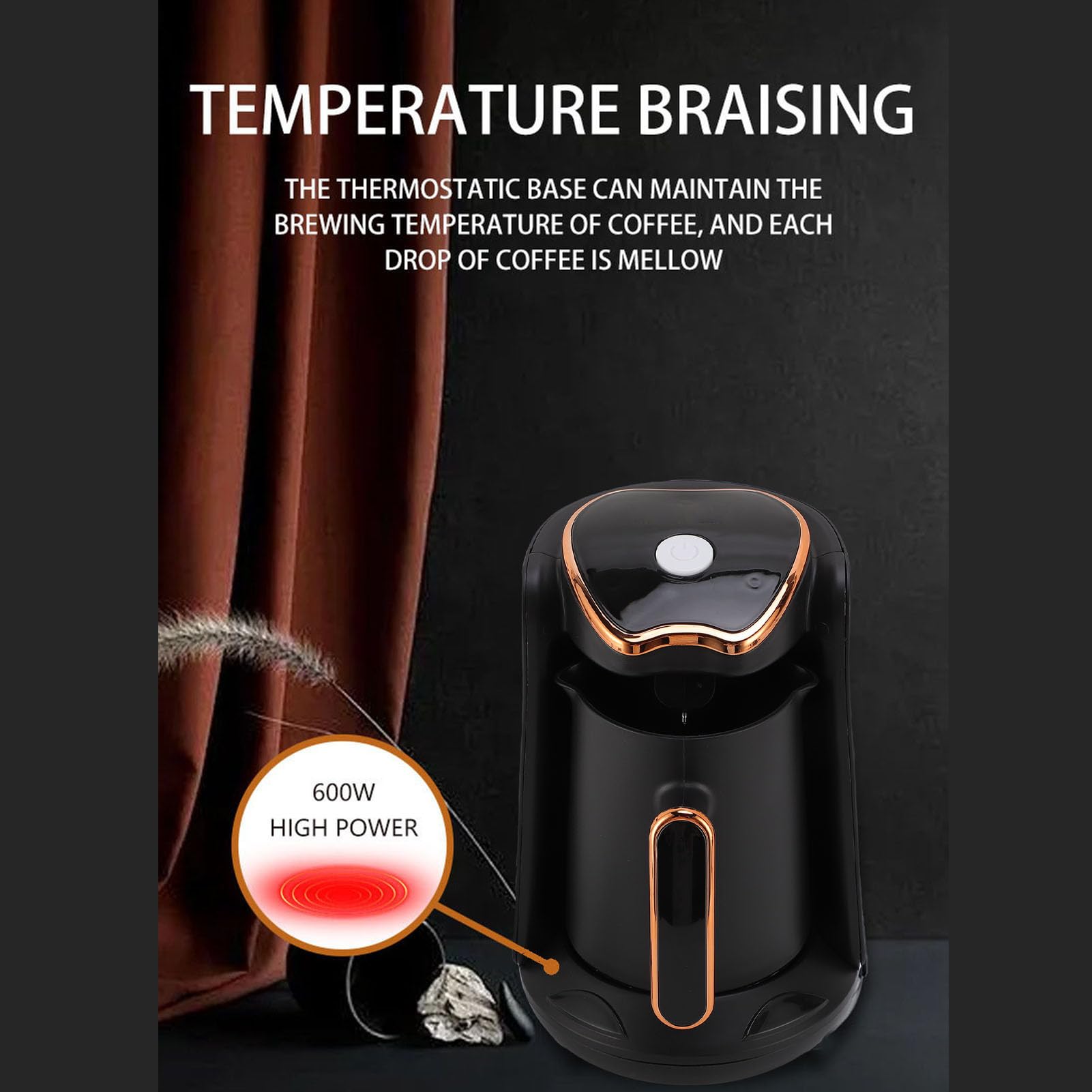 Turca, 600 W Máquina de café Turco Eléctrico con Quema Anti -seco Anti -desbordamiento, 4 Tazas de Bebidas Calientes Portátiles para (EU enchufe 220V)