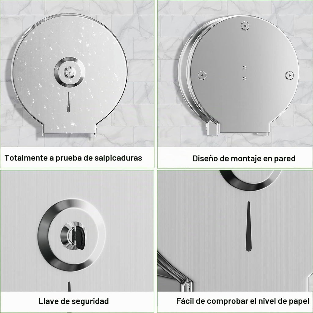 Dispensador de Toallas de Papel – Acero Inoxidable Toallero con Cerradura – Dispensadores de Papel higiénico – Diámetro 255mm, Mandril 40mm